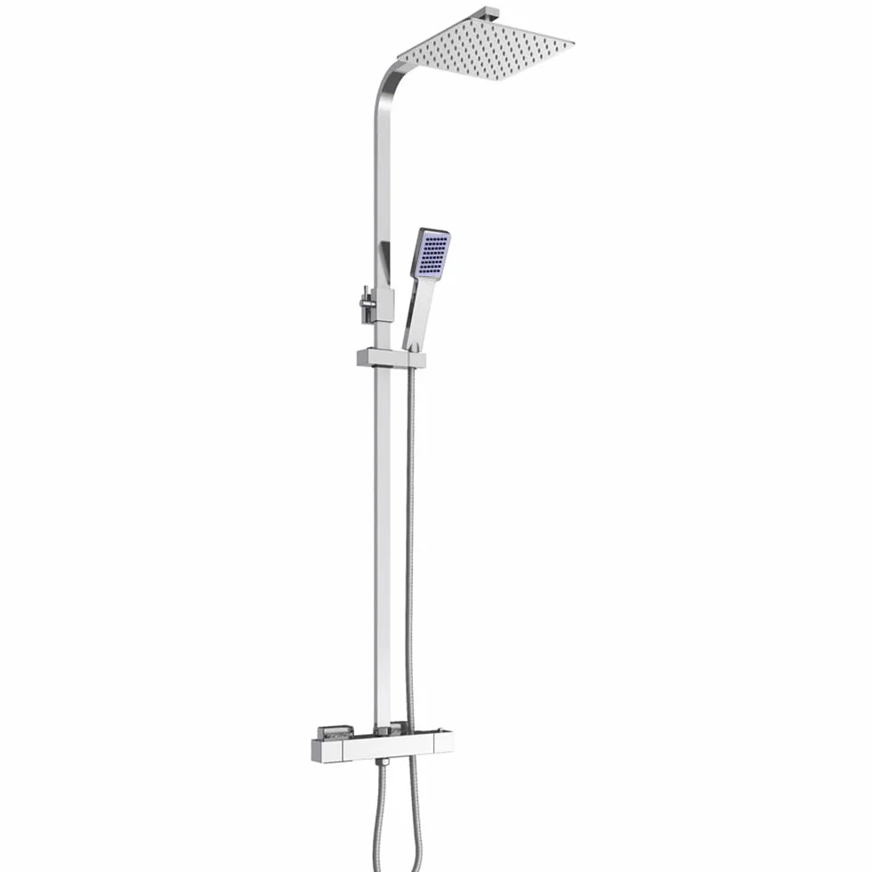 Termostat system prysznicowy 40 × 40 cm, głowica prysznicowa 360° ze słuchawką prysznicową, regulowana wysokość, z mosiądzu i stali nierdzewnej chromowana deszczownica