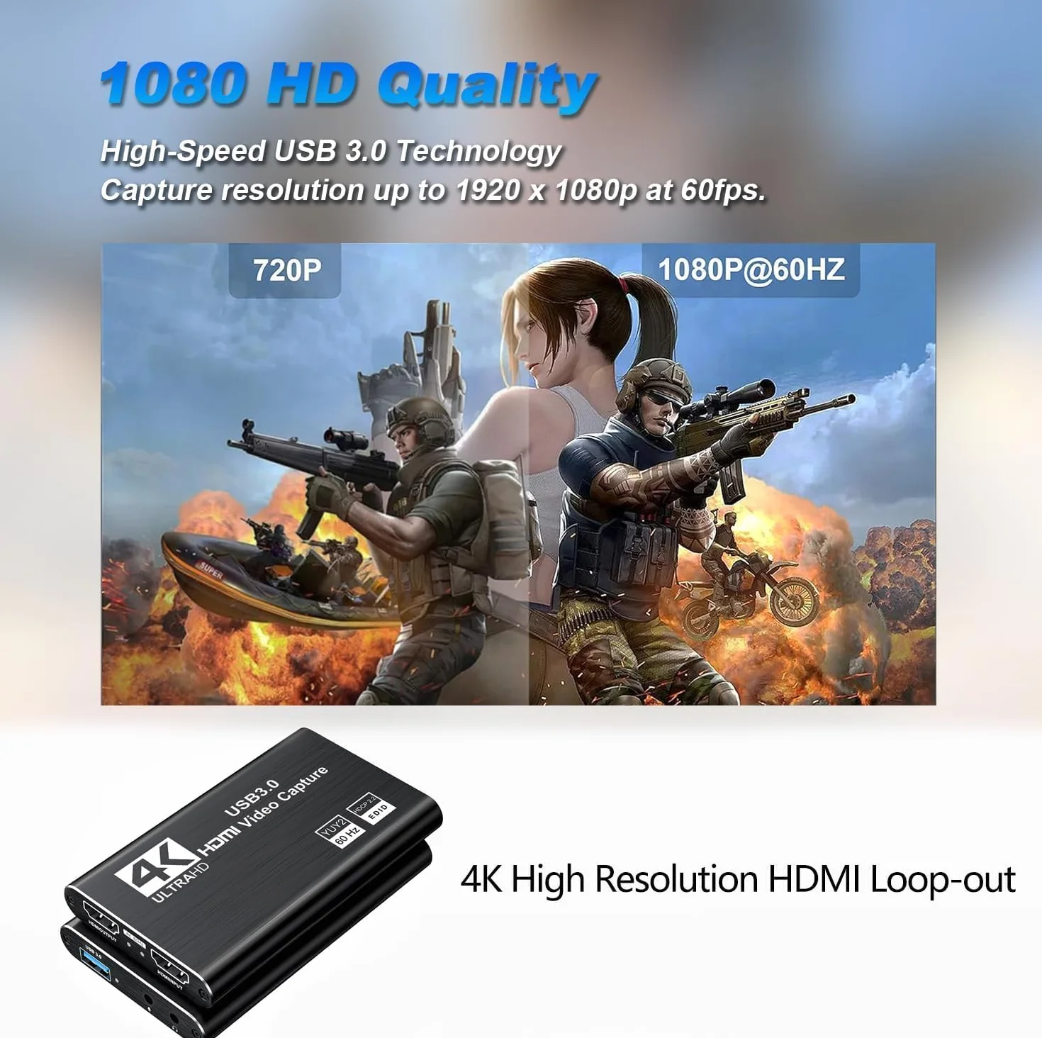 4K HDMI Video Capture Card, USB3.0 1080P 60FPS, Nintendo Switch Capture Card for Streaming, Xbox Series X/S, PS4, OBS (Black)