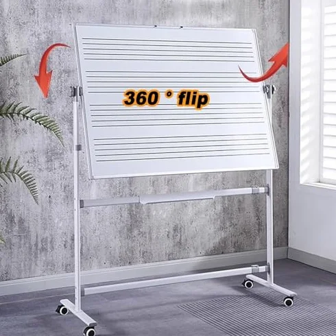 122 cm x 91 cm magnetyczna tablica suchościeralna na kółkach, dwustronny uchwyt na muzykę, idealny do klasy, biura lub użytku domowego, łatwa mobilność i wszechstronny wyświetlacz
