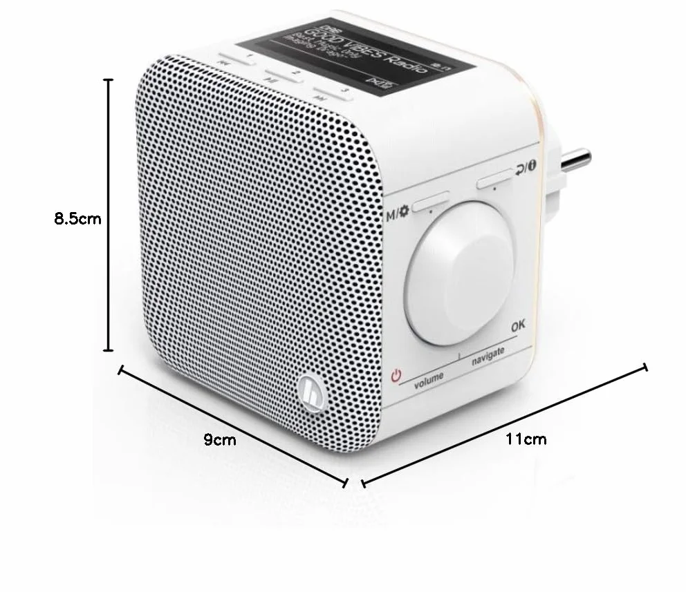 Hama 00054871 Radio z Gniazdkiem DAB+/DAB, Biały/Czarny, 11 x 9 x 8.5 cm