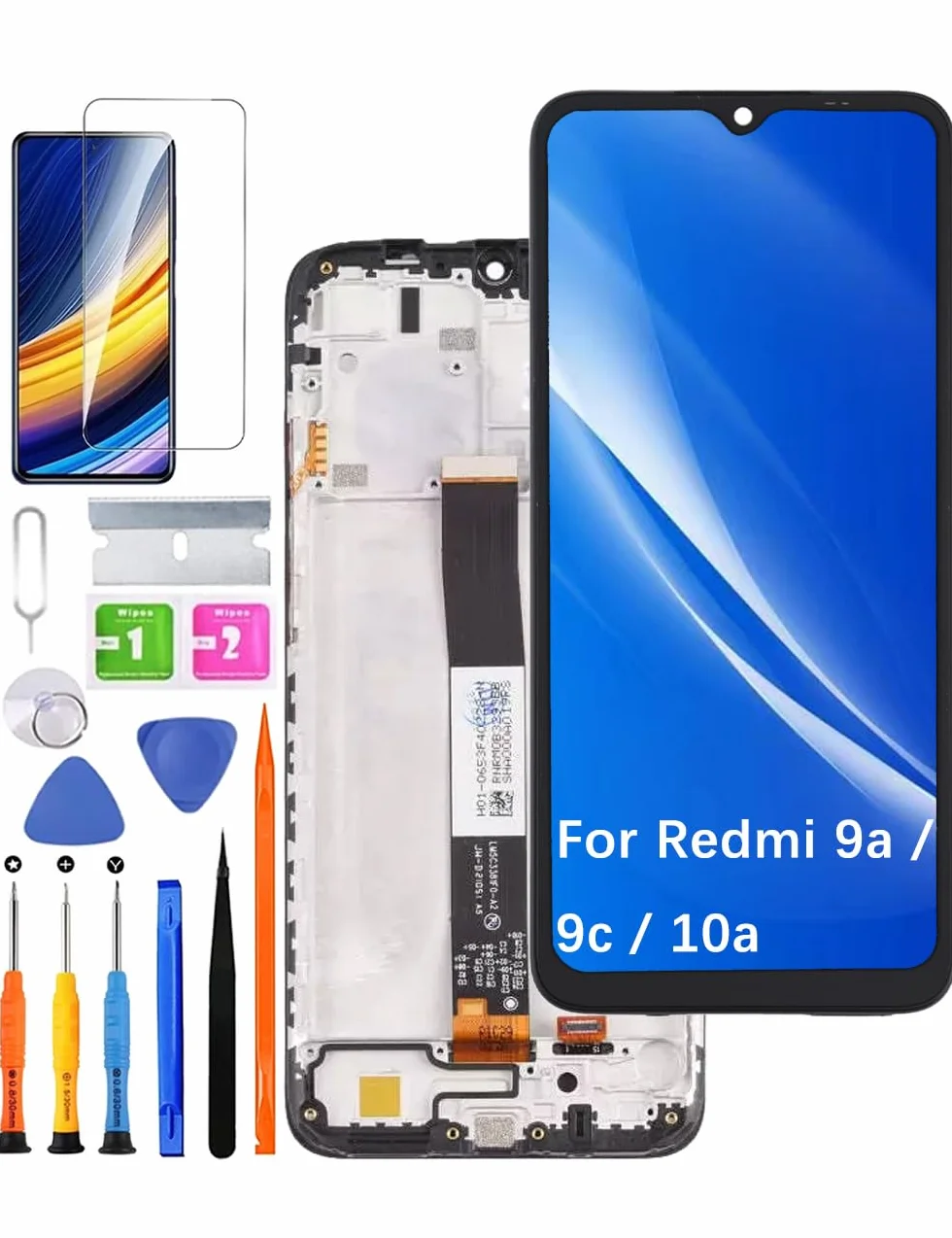 Zamiennik oryginalnego wyświetlacza do Xiaomi Redmi 9a 9c LCD, do Redmi 10a, ekran dotykowy digitizer, zestaw części naprawczych (czarny z ramką, nie pasuje do 9C NFC / 9AT)