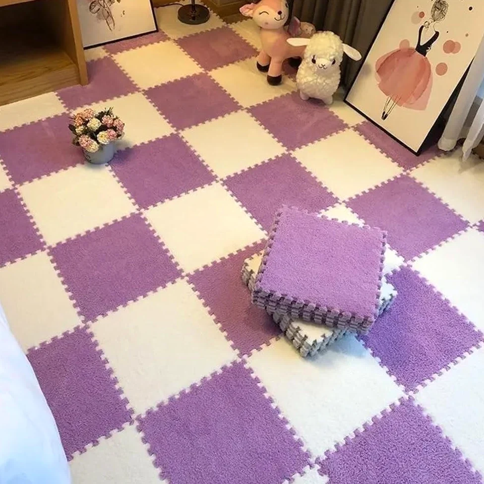 Płytki podłogowe z pianki, Opakowanie 40 mat do zabawy z pianki EVA, układanki, wielokolorowe, 30x30 cm(White and Purple)