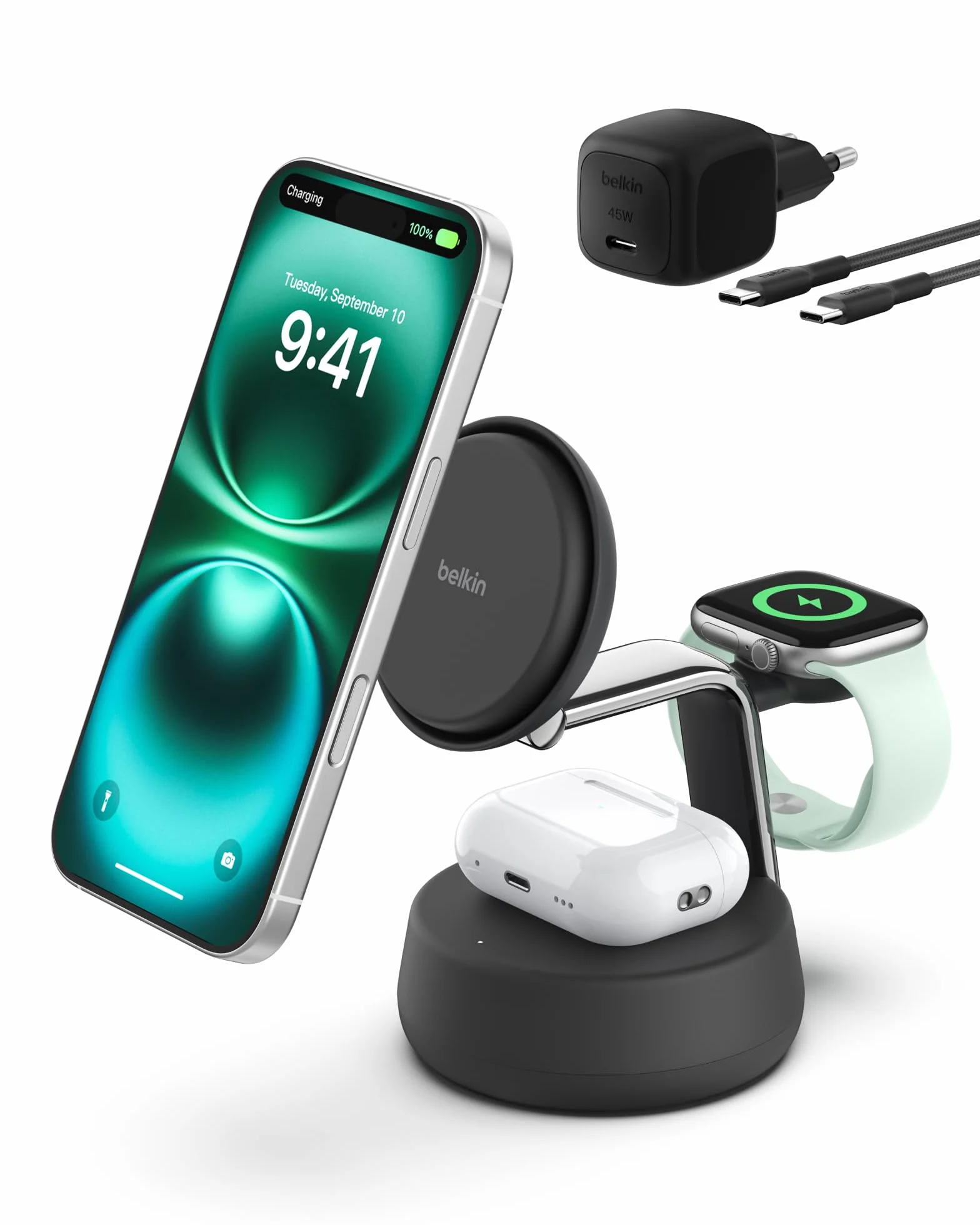 Belkin UltraCharge Pro Qi2 25W Ładowarka Bezprzewodowa 3 w 1 Stacja Ładująca do iPhone 16 Apple Watch AirPods Czarna