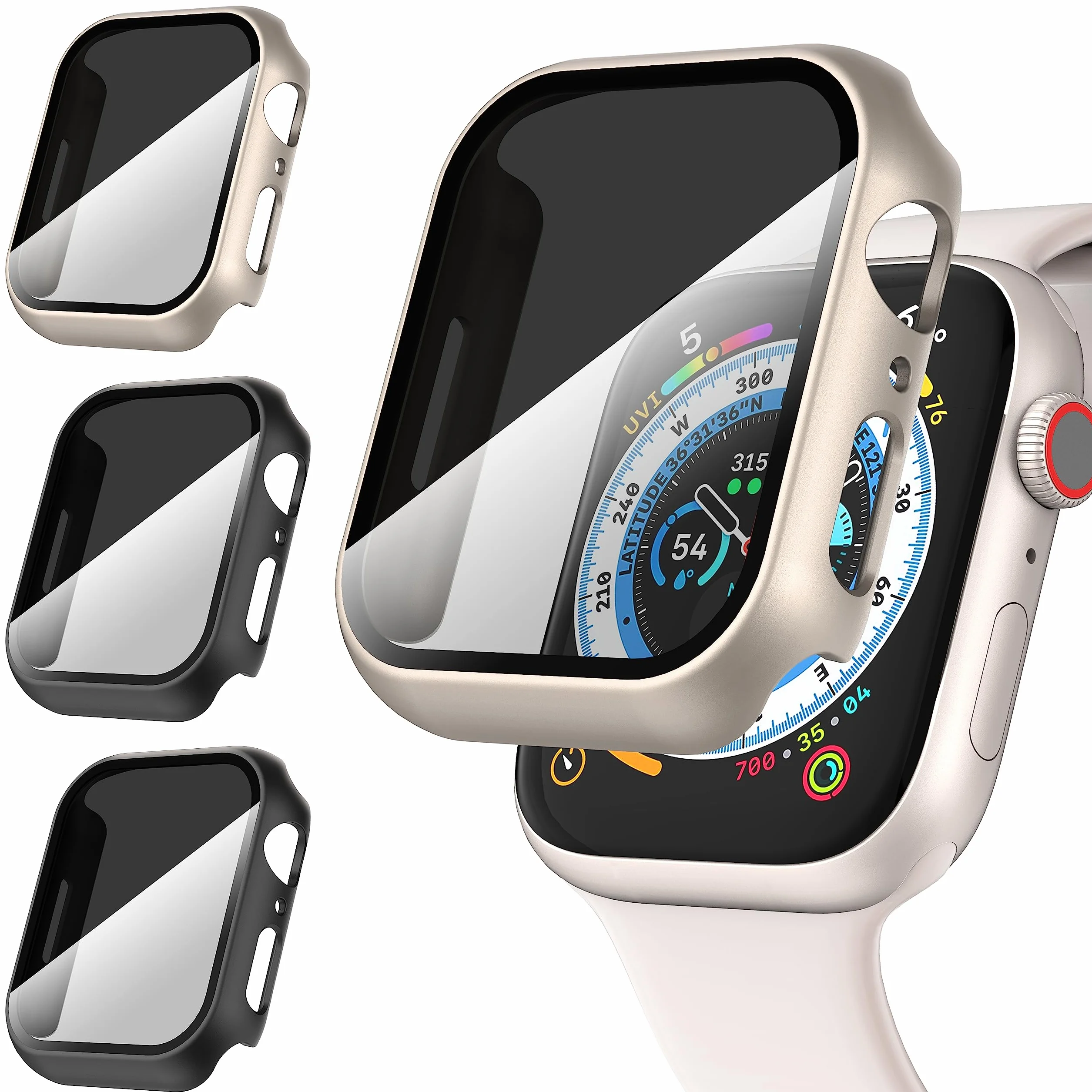 Diruite 3-Pack Prywatności Ochraniacz Ekranu do Apple Watch Series 8/7/6/5/4/SE 2/SE Etui,Twardy PC+Hartowane Szkło Antyszpieg Screen Protector do Apple Watch 45mm 44mm 41mm 40mm Ochrona Case