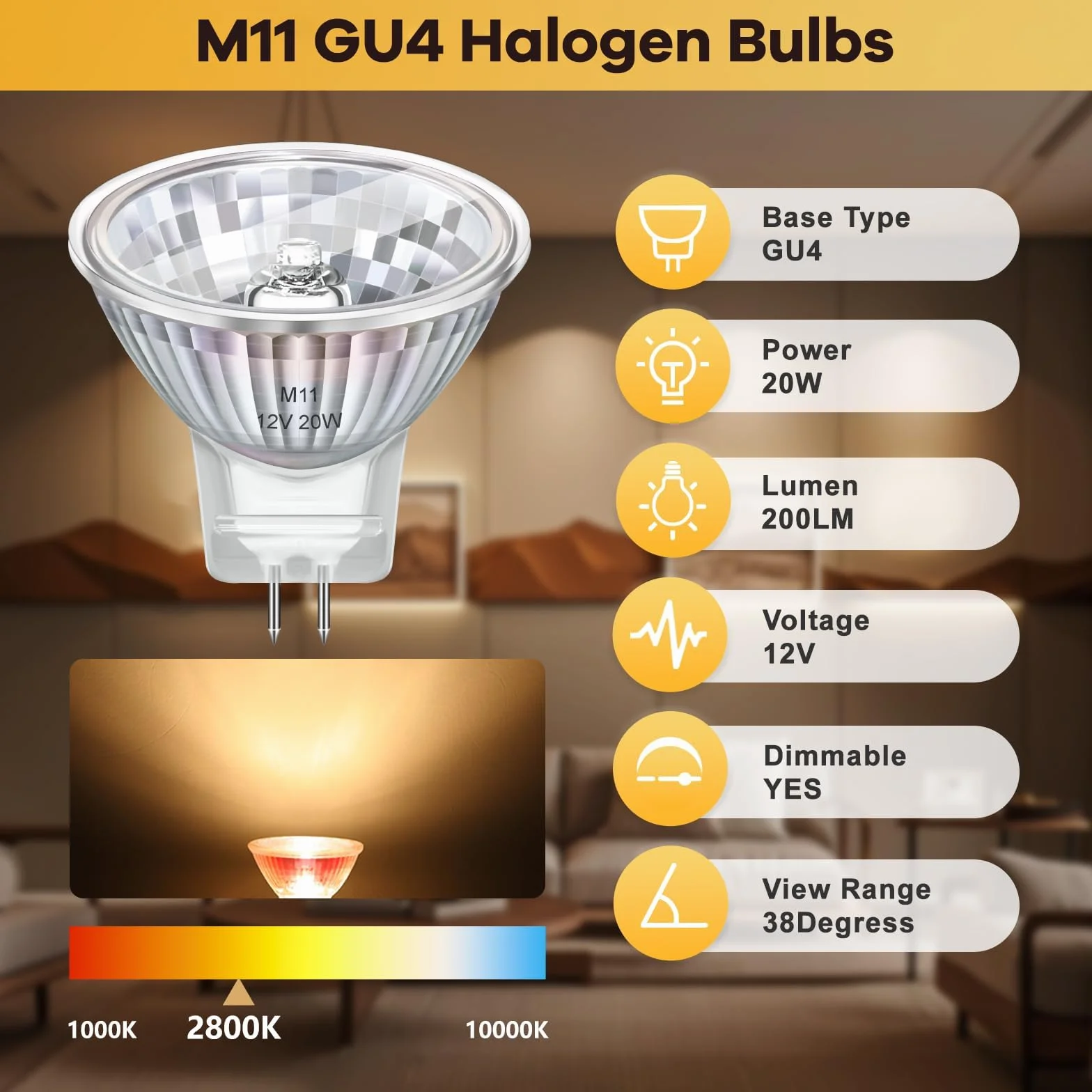 Opakowanie 8 żarówek halogenowych MR11 G4 12 V 20 W, 35 mm * 35 mm, ściemnialny reflektor halogenowy, ciepła biel 2800 K, żarówka halogenowa reflektorowa do oświetlenia szafek, oświetlenia krajobrazu