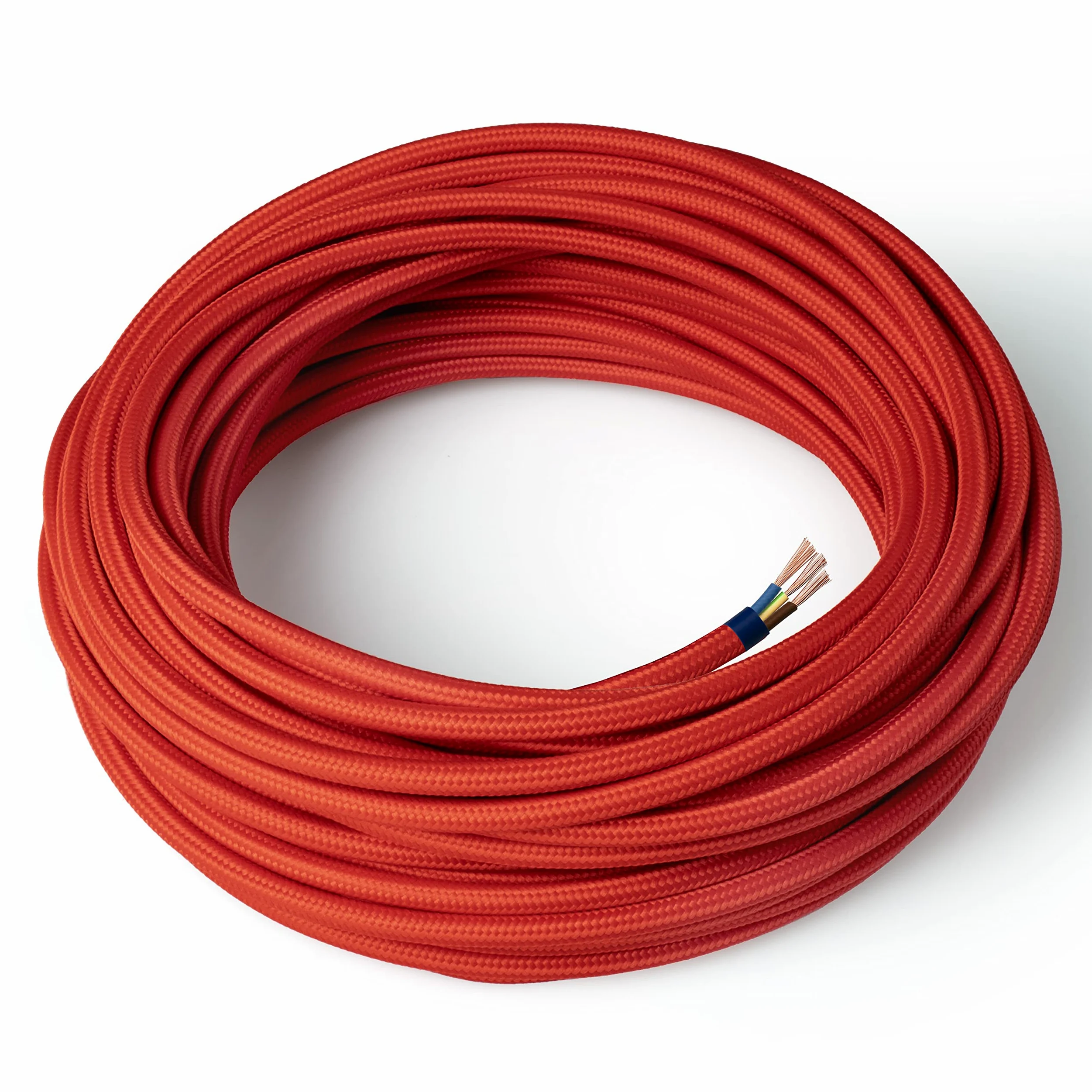 Amarcords - Elektryczny kolorowy kabel materiałowy Koral, okrągły, jedwabny, 50 m, z przewodem uziemiającym 3 x 0,75 mm - drut pokryty tkaniną w kolorze vintage do lampy, żyrandoli, kinkietów i