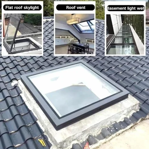 Okno dachowe Skylight – ręczna wentylacja kwadratowa/prostokątna konstrukcja ze stopu aluminium i podwójne szkło 95 x 70 cm dla zwiększenia naturalnego światła i wydajności energetycznej