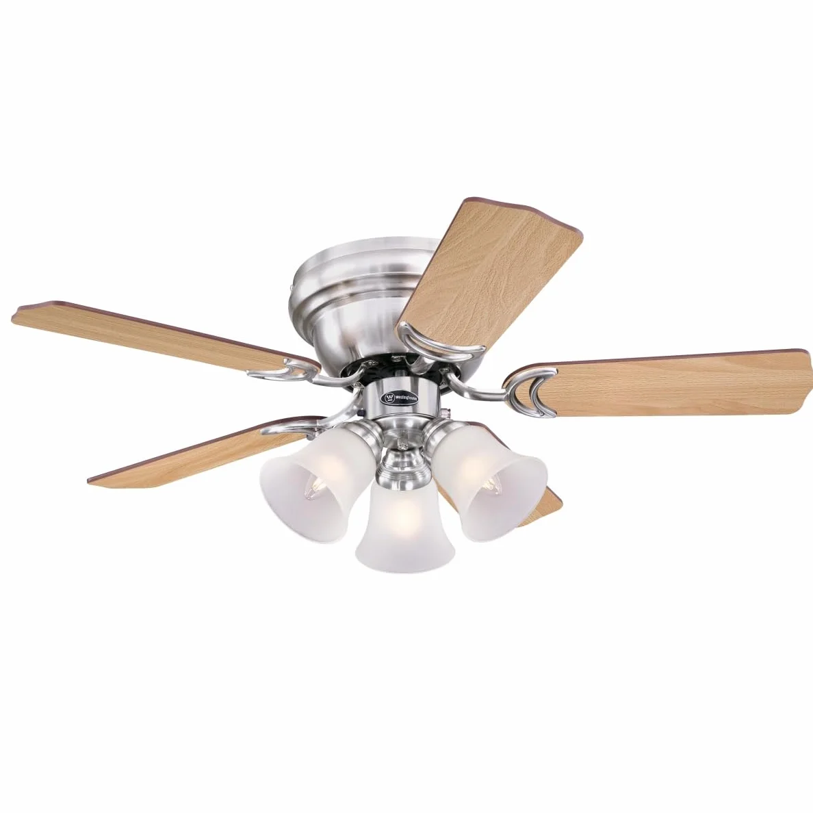 Westinghouse Lighting 72073 Contempra Trio 90 cm wentylator sufitowy ze szczotkowanego niklu, zestaw oświetlenia, z matowym szkłem