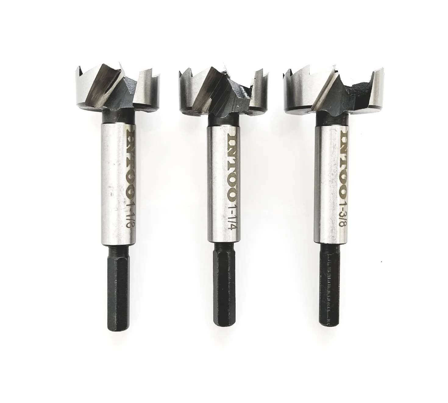 INTOO Forstner Zestaw wierteł sześciokątnych, 3 szt., 1-1/8", 1-1/4", 1-3/8", zestaw wierteł do drewna, 3 szt