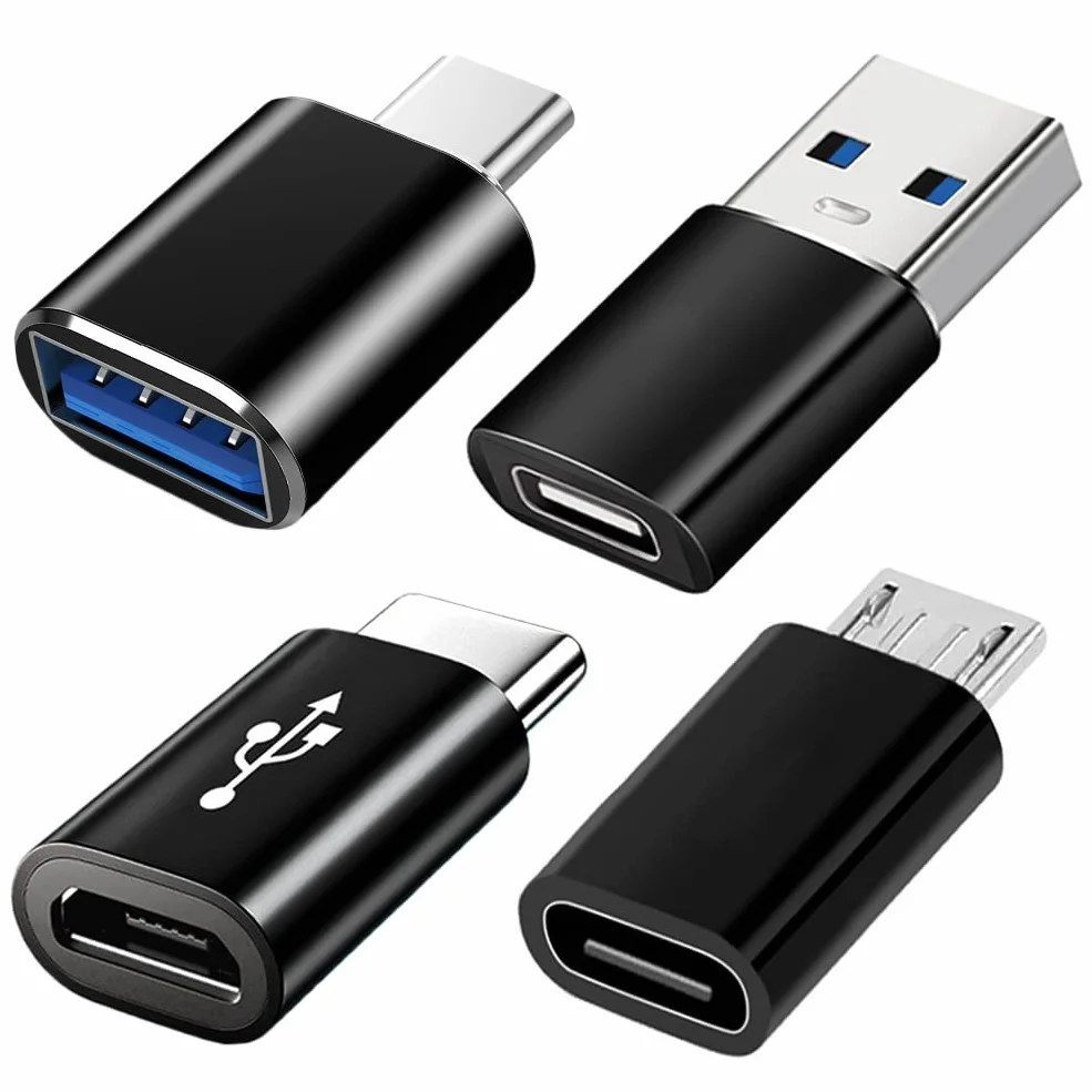 Adapter USB C 4 Sztuki, USB C na USB 3.0 OTG, Micro USB na USB Typu C, Kompatybilny z MacBook, iPhone 17/16/15, iPad, Samsung Galaxy S25 S24 S23 A56 A36 A16 A15