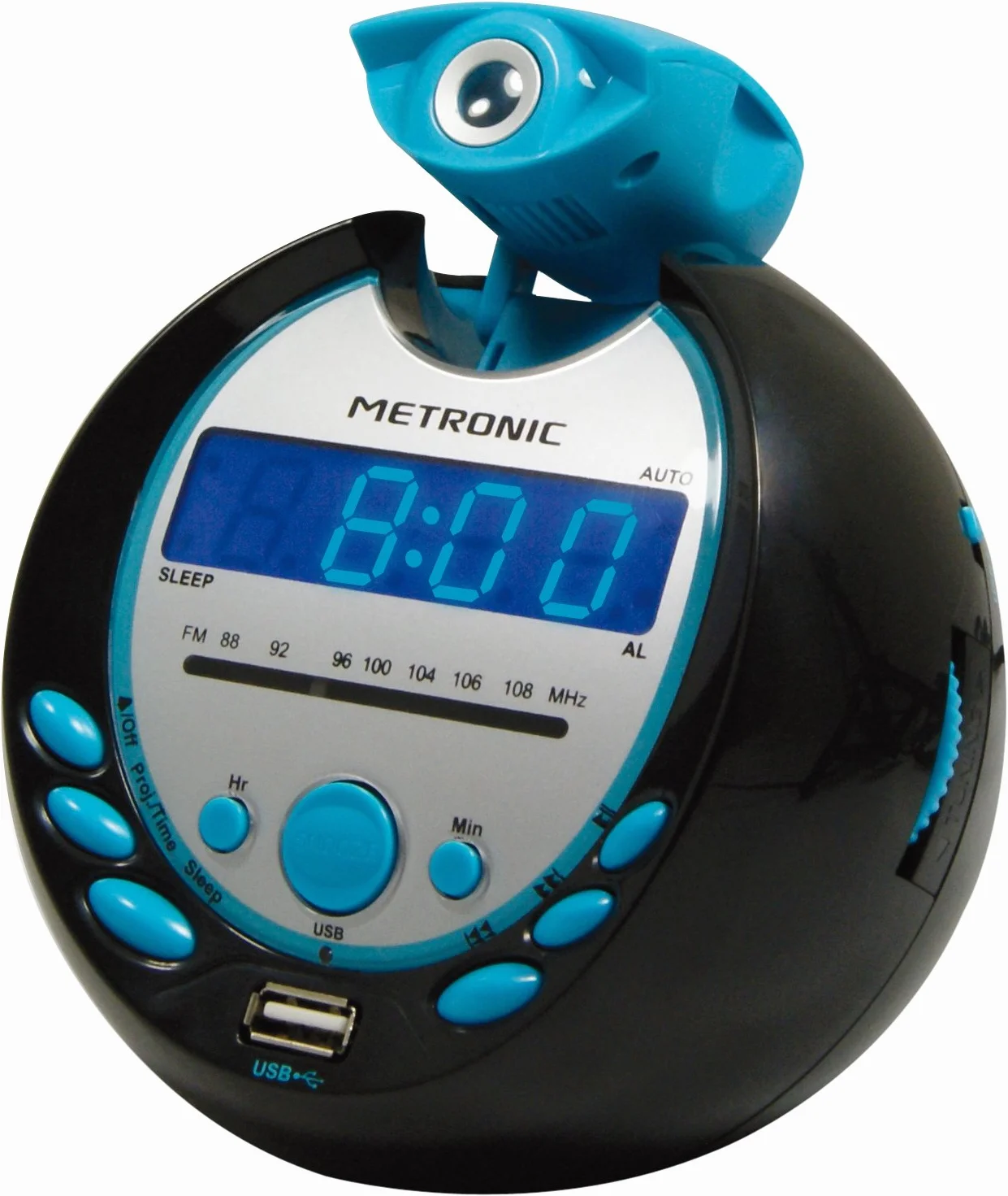 Metronic Sportsman Radiobudzik z portem USB Czarny Niebieski