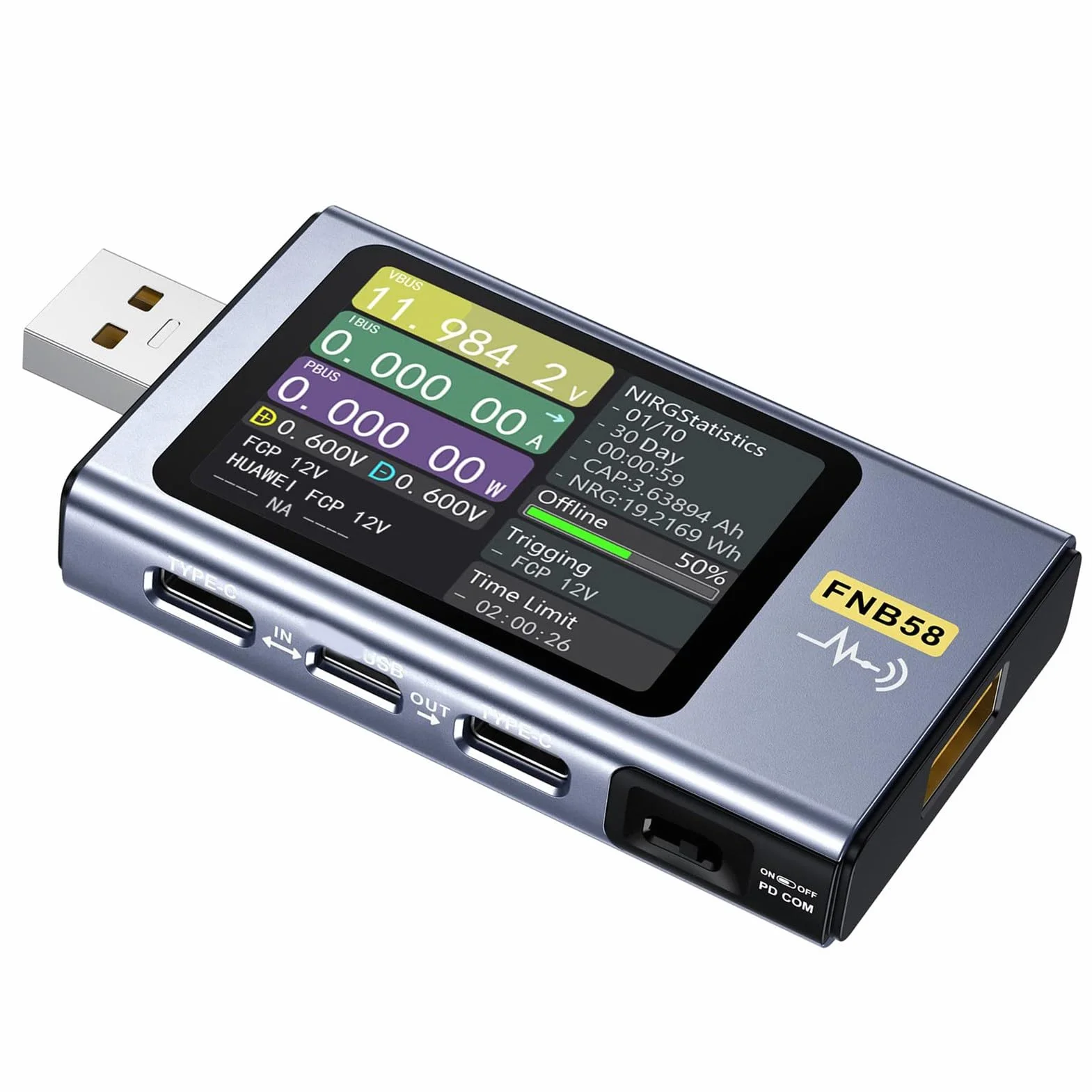 Tester USB 4-28 V 0-7 A 0-140 W, USB Tester Napięcia Prądu Przemiennego, Prądu i Mocy Multimetr, Szybkie ładowanie Pomiar Zdolności Wykrywania za pomocą 2,0-calowego Ekranu LCD o