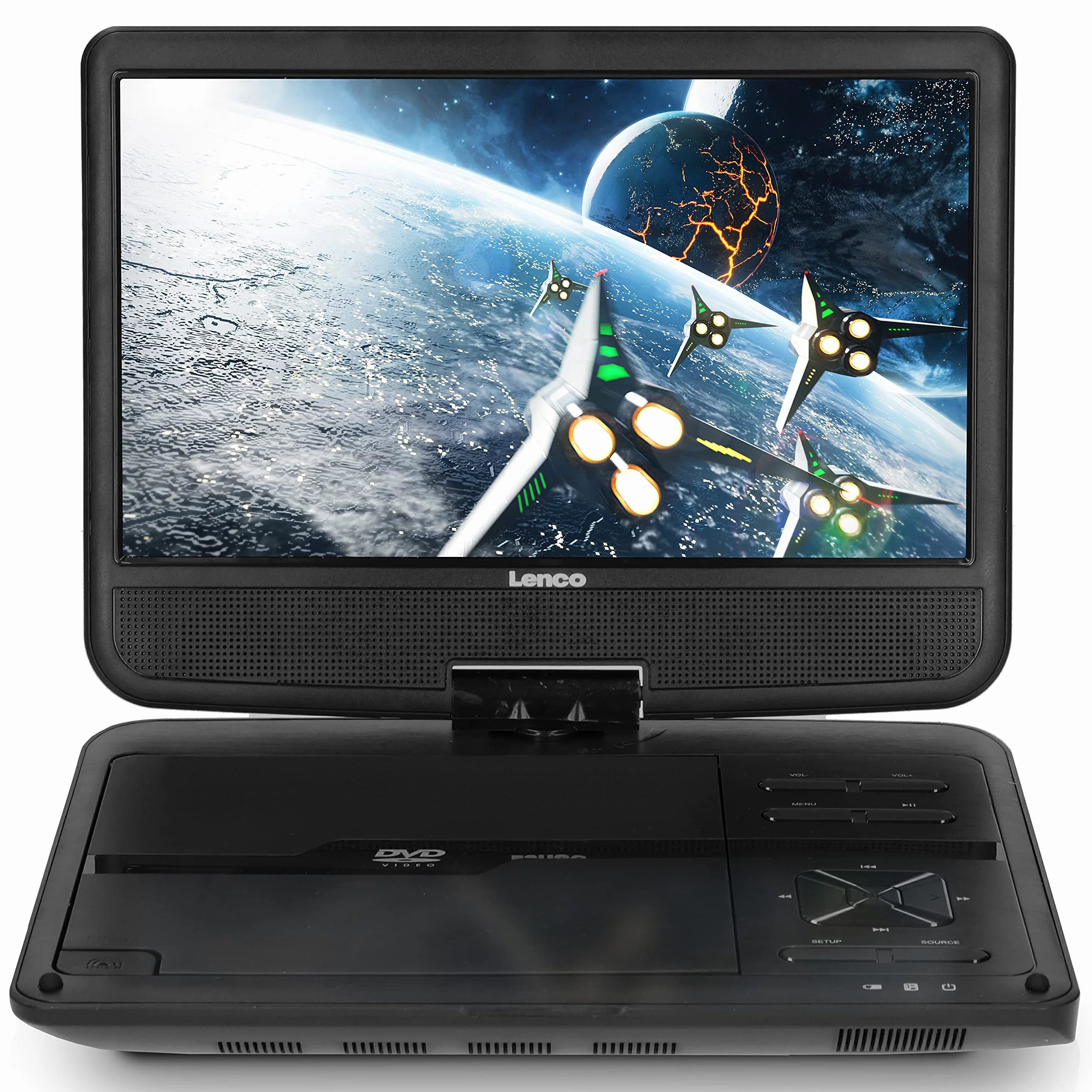 Lenco 10 cali Przenośny Odtwarzacz DVD (1024 x 600 pikseli, 12 V, 1 W, Wbudowany Akumulator, USB, Czarny)