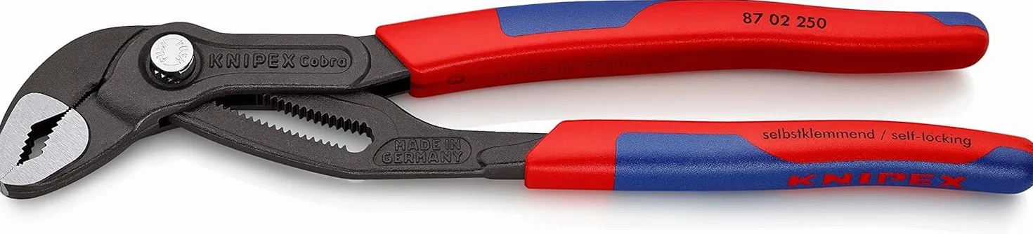 KNIPEX Cobra Szczypce nastawne do rur nowej generacji w opakowaniu z zawieszką fosforanowana, szara z wąskimi, wielokomponentowymi, 87 02 250 SB