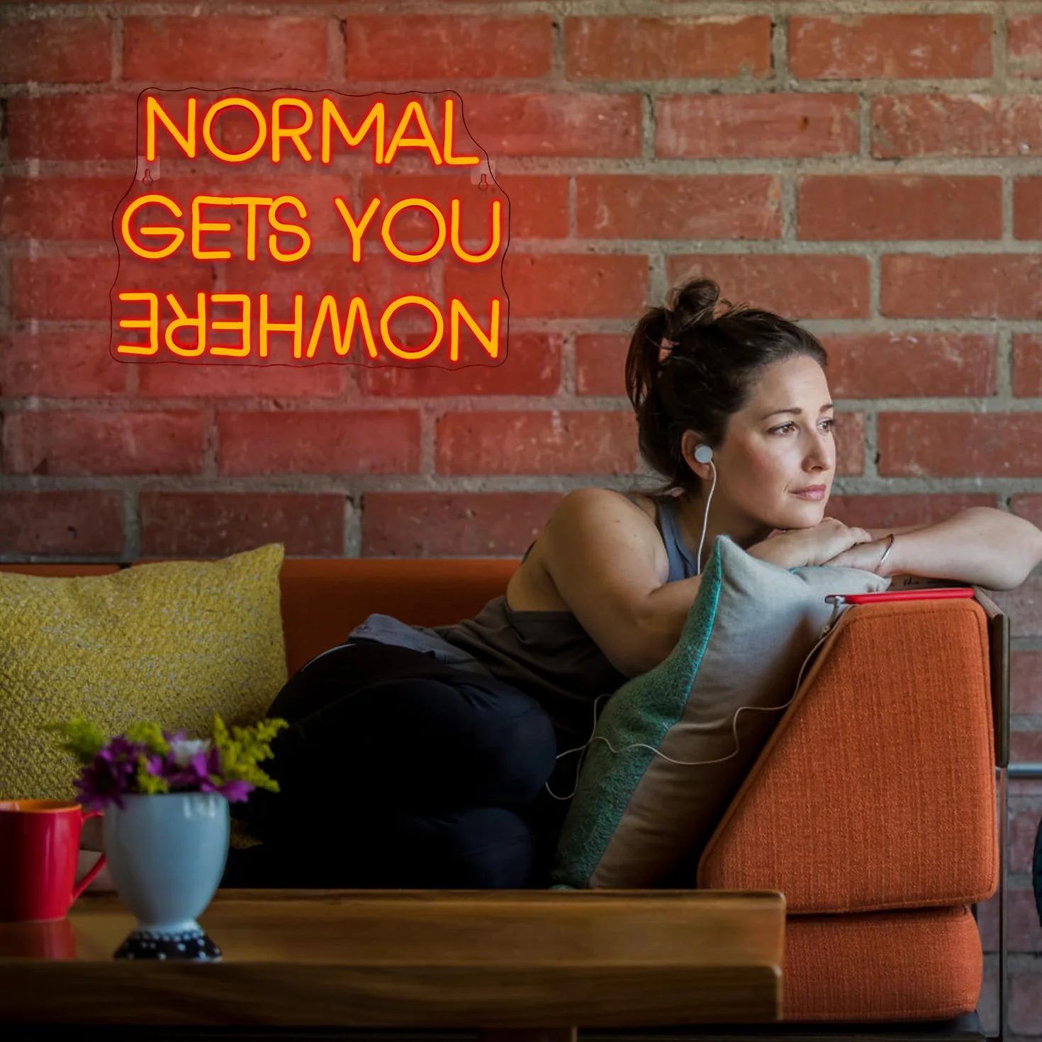Wanxing Normal Gets You Nowhere neonowy szyld, czerwony, neonowy znak, inspirujące neonowe światło, do dekoracji ściennej, szyld reklamowy LED, do sypialni, fitnessu i obszarów roboczych