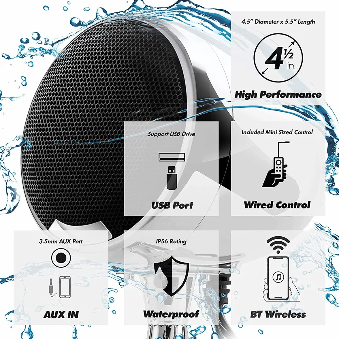 Wbudowany wzmacniacz 600 W Bluetooth motocyklowy system audio USB AUX MP3 chromowany