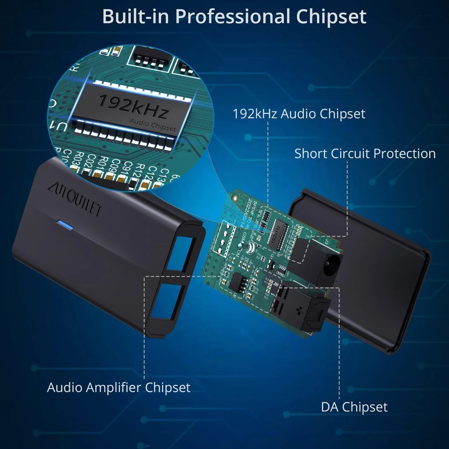 AUTOUTLET Przetwornik DAC 192 kHz konwerter audio SPDIF Toslink do RCA z kablem optycznym 1 m