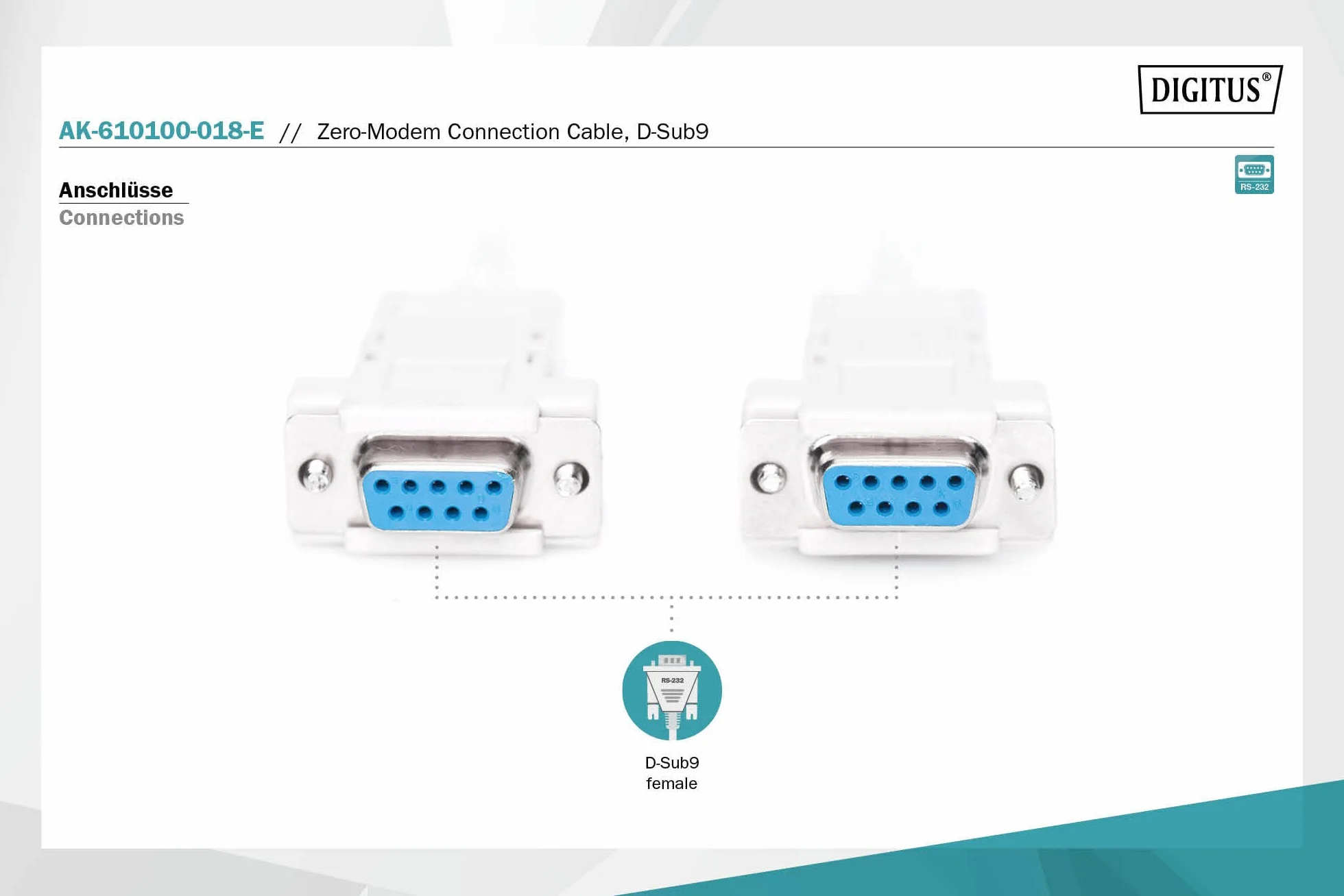 DIGITUS Kabel Null-Modem - D-Sub 9 do D-Sub 9 - gniazdo do gniazda - kabel przyłączeniowy 1.8 m - beżowy