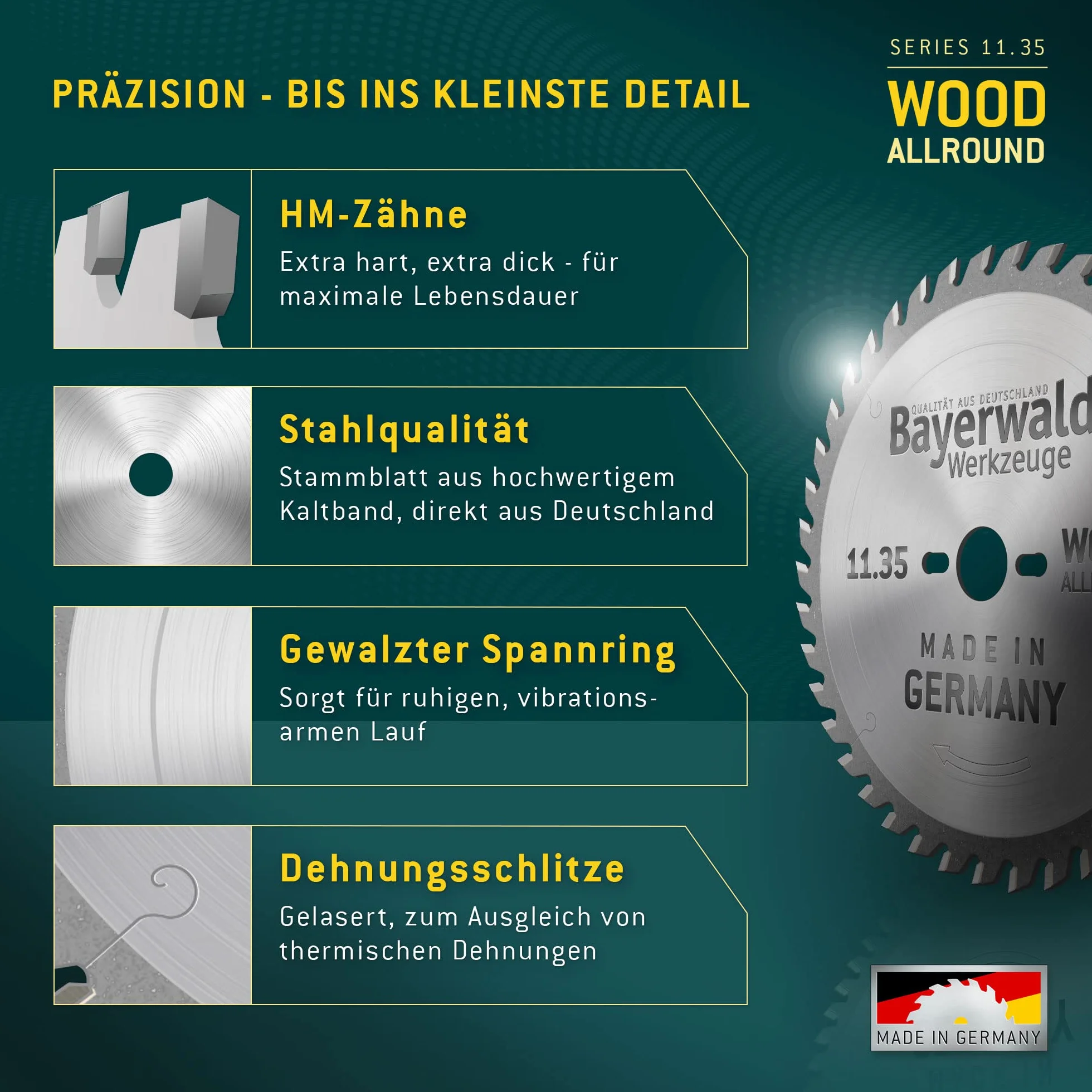 Bayerwald - HM ręczna tarcza do piły tarczowej do drewna - Ø 225 mm x 2,6 mm x 30 mm | zęby wymienne (48 zębów/bardzo drobne) | otwory dodatkowe: CS 70