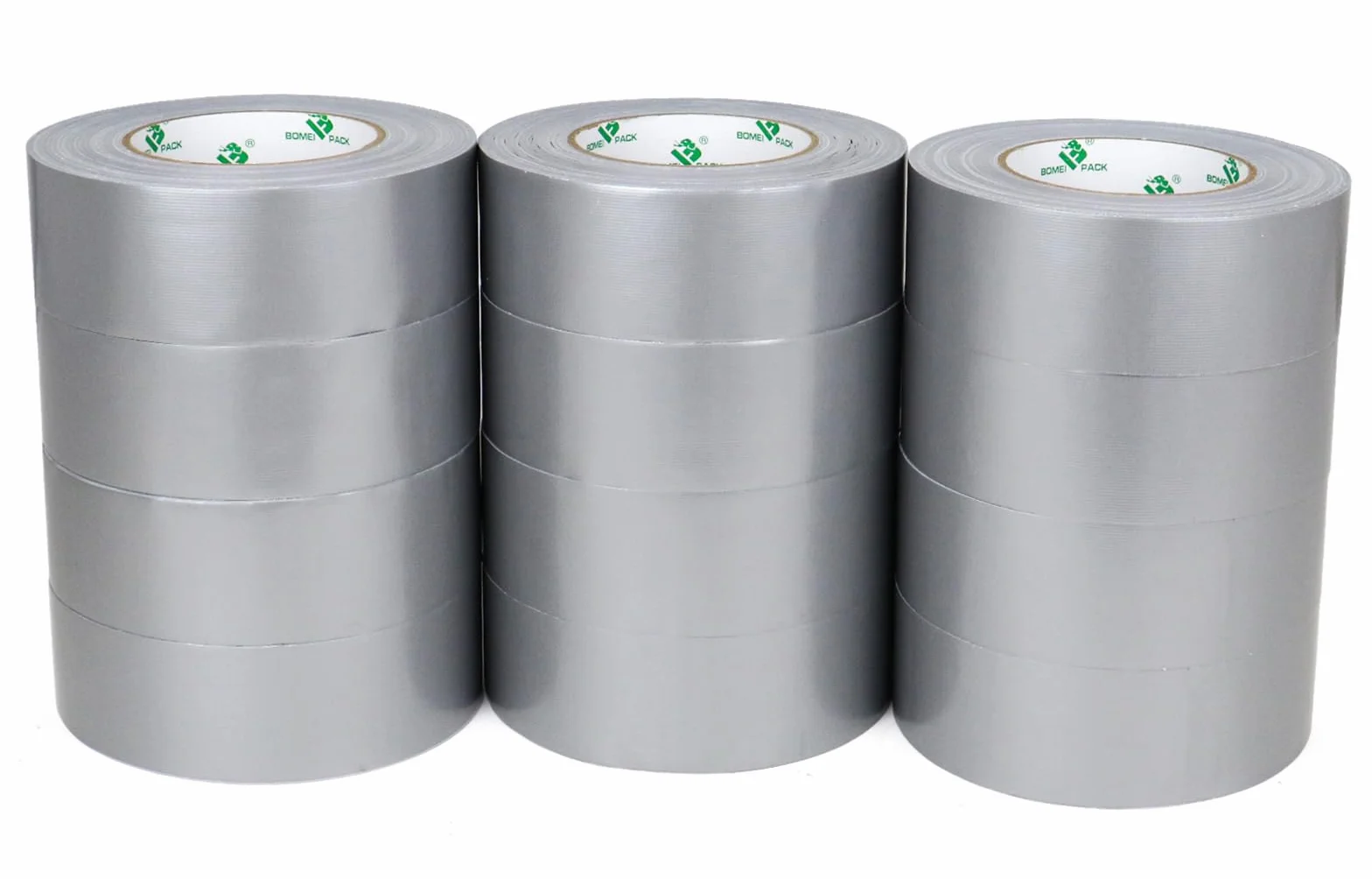 BOMEI PACK 12 rolek srebrnej taśmy pancernej – 50 mm x 50 m, mocno klejąca, ręcznie rozrywana, wzmocniona tkaniną, kolor: srebrno-szary, taśma z tkaniny, taśma naprawcza