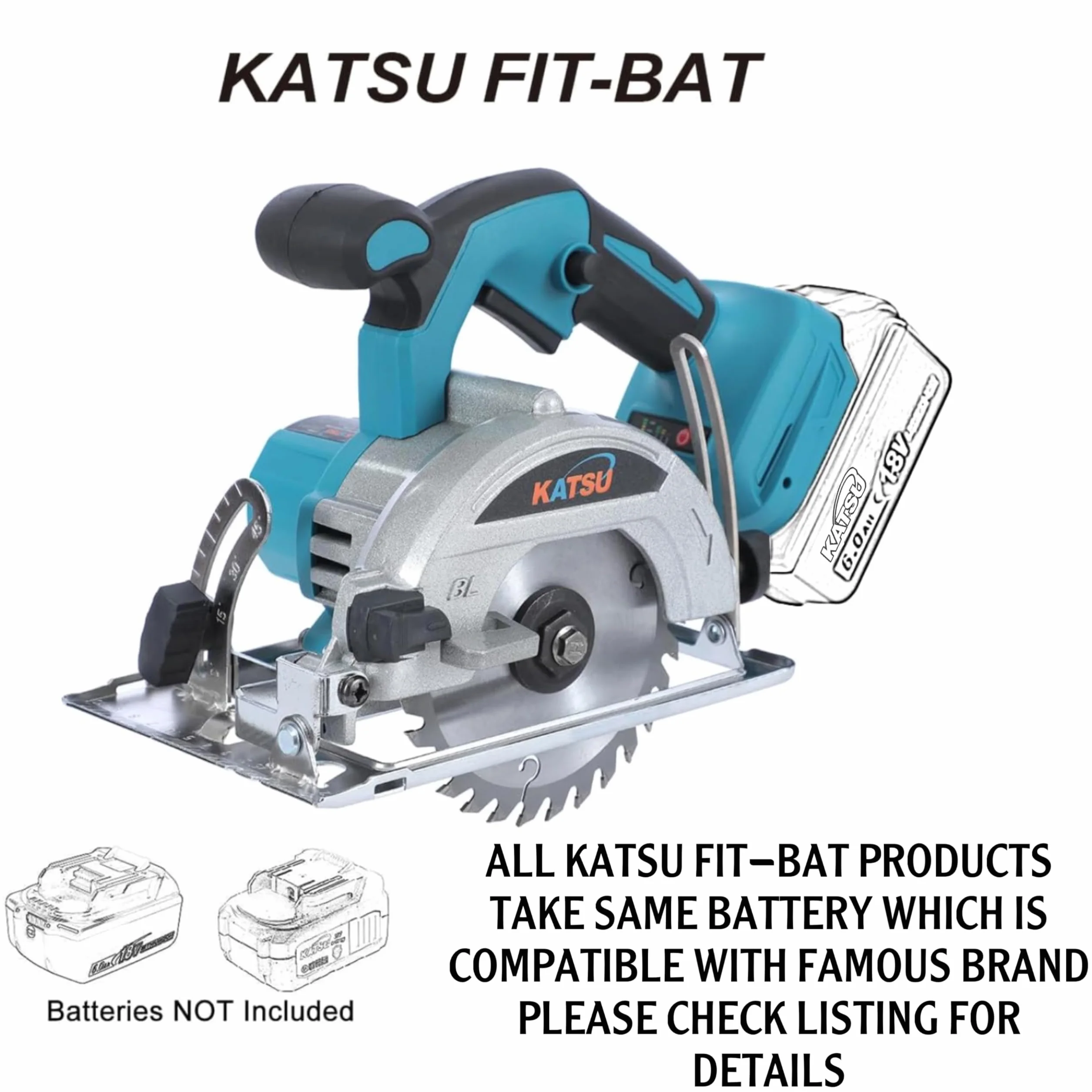 KATSU FIT-BAT 21V, elektryczna piła tarczowa 5" z silnikiem bezszczotkowym, 13000RPM, głębokość cięcia 30 mm, ostrze tnące 125 mm w zestawie, bez akumulatora 102794