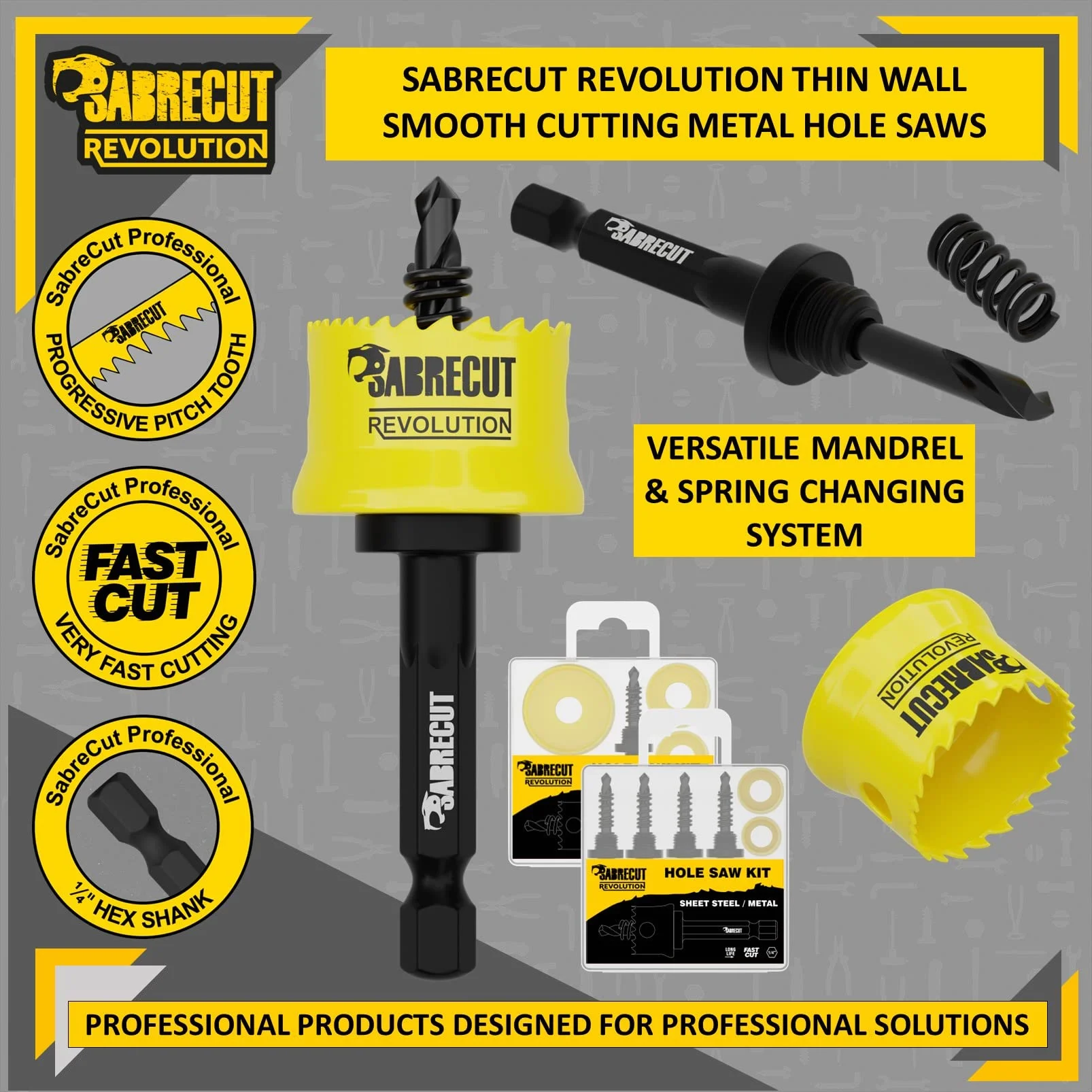 SabreCut 6pcs HSMK5A 16mm 20mm 22mm 25mm 32mm HSS M42 Kobalt Otwornica Kit | M42 cobalt cięcie edges i progressive teeth zapewniają szybkie, gładkie i trwały hole cięcie w sheet steel, drewno i plastiku