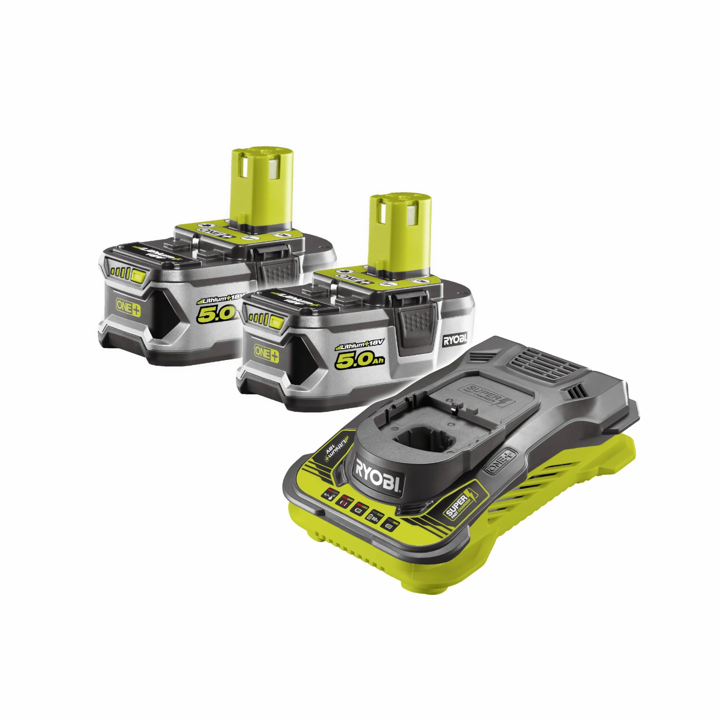 Ryobi - Zestaw 2 baterii 18V One+ 5,0 Ah i szybka ładowarka dźwięku - RC18150-250G