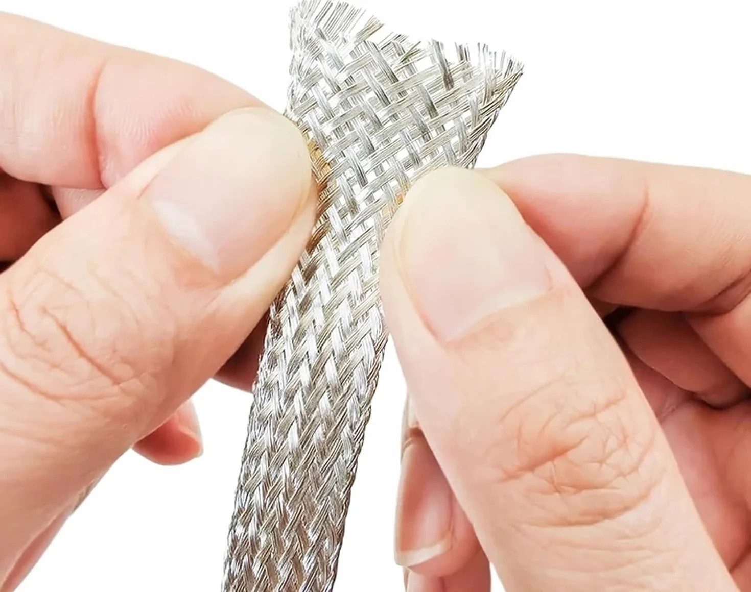 Płaski kabel z oplotem miedzianym, Ekranowanie elektromagnetyczne, posrebrzana, miedziana tuleja, odporna na korozję, teleskopowa siatka pleciona