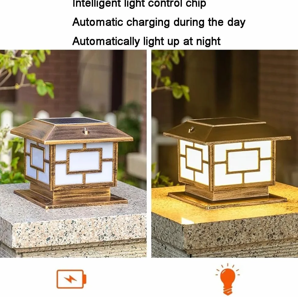 Solarne wodoodporne lampy słupkowe zewnętrzne oświetlenie ogrodzeniowe oświetlenie dekoracyjne willi oświetlenie krajobrazu oświetlenie tarasu ogród(Bronze,30CM)