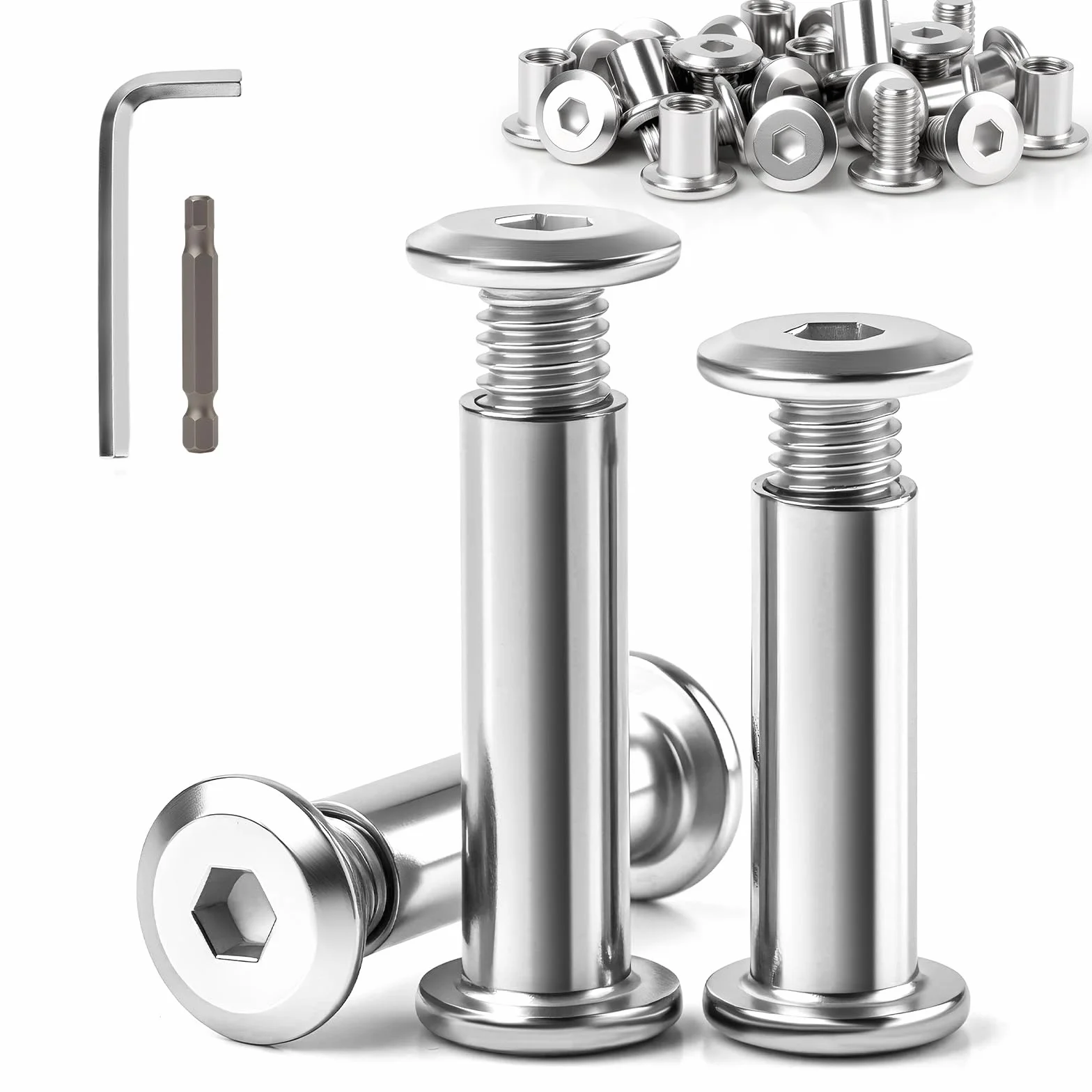 Mbsomnus 25 sztuk śrub tulejowych M4 x 25 mm (25 x śruby meblowe, 25 x nakrętka tulejowa), śruby łączące do mebli, stal szlachetna A2 V2A, śruby łączące z kluczem imbusowym i bitem do płyt drewnianych