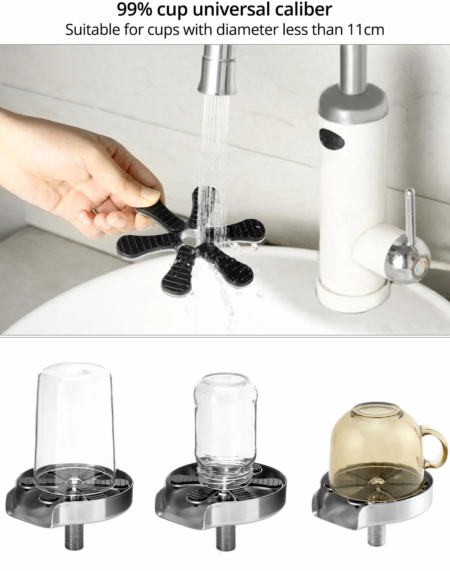 QWORK® 304 myjka do szkła ze stali nierdzewnej, automatyczna myjka do szkła, zmywarka do kubków, płukanka do szkła, do zlewu kuchennego, baru