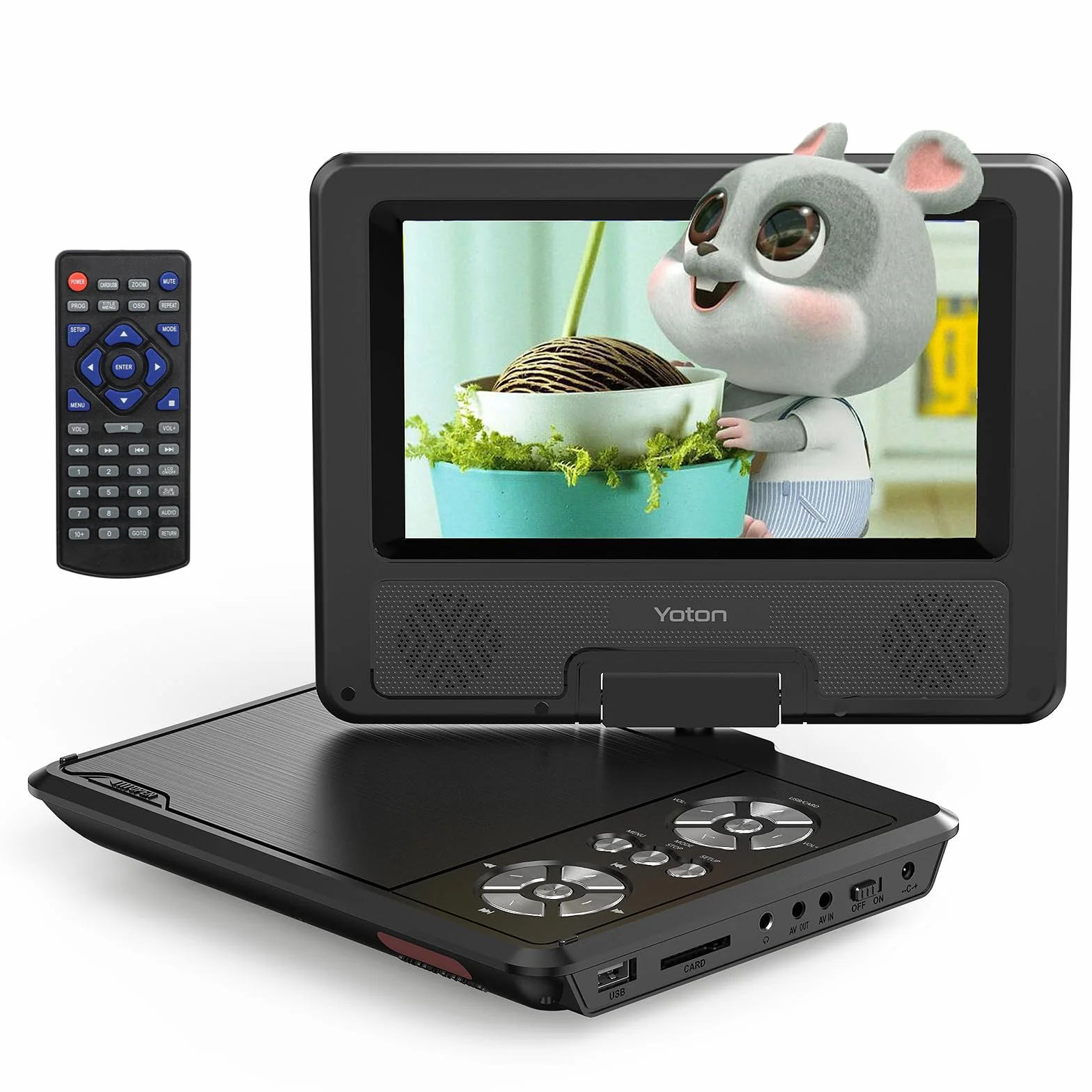 YOTON Przenośny samochodowy odtwarzacz DVD z obrotowym ekranem HD o przekątnej 7,5", głośnikiem stereo, obsługą odtwarzania przez 4-6 godzin i synchronizacją TV [Blu-Ray nie jest obsługiwany]