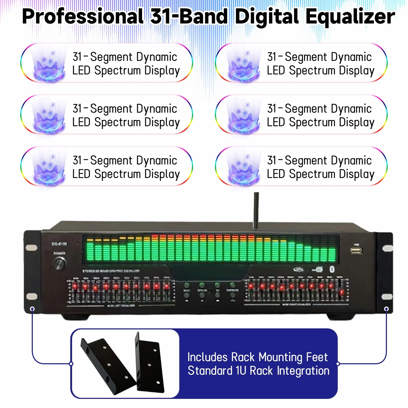 Cyfrowy Korektor Graficzny 31 Pasmowy Equalizer Profesjonalny Procesor Audio LED