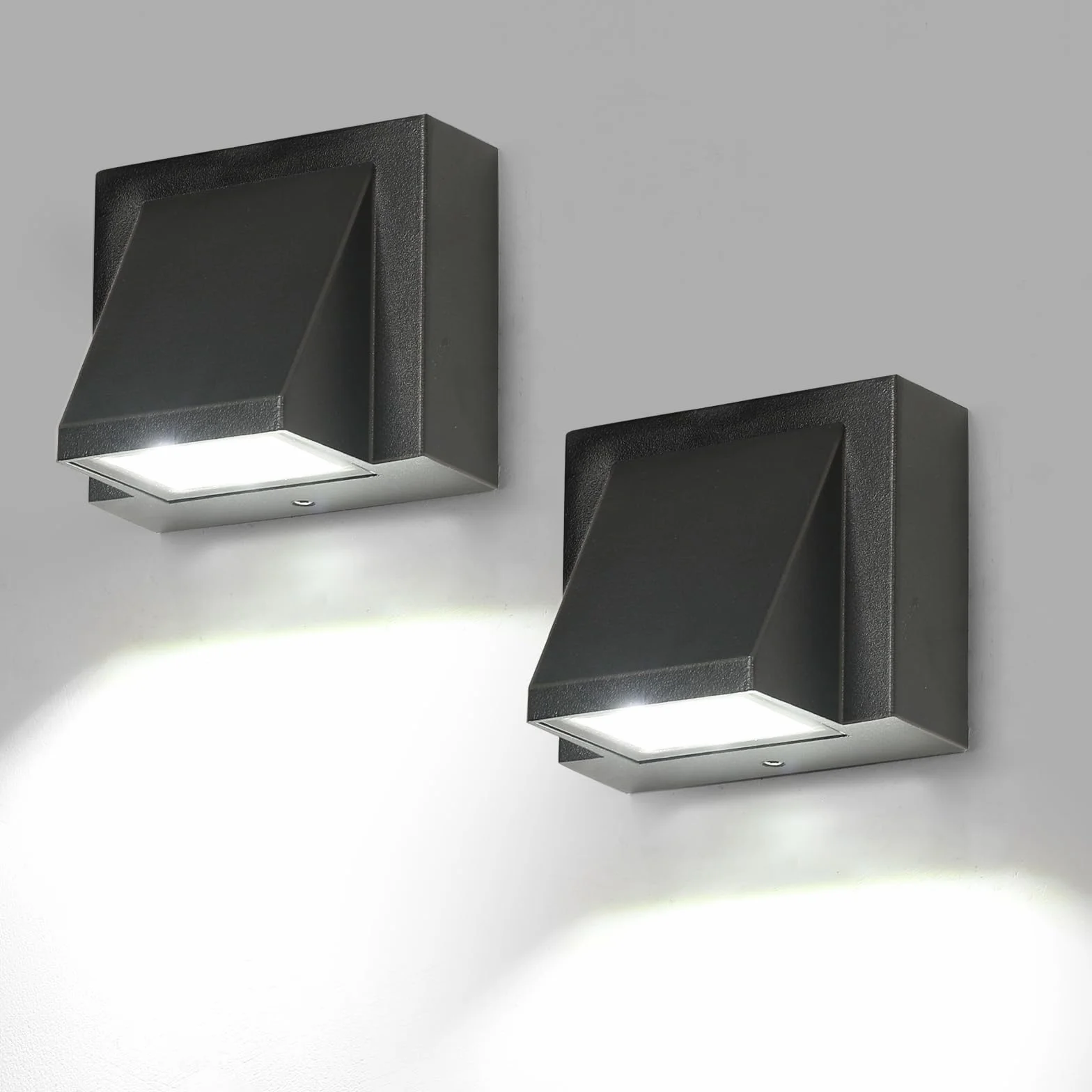 2-częściowa zewnętrzna lampa ścienna, wodoodporna lampa ścienna LED IP65, 5 W białe światło 6500K kwadratowe aluminiowe lampy zewnętrzne do ogrodu, ganku, garażu, patio