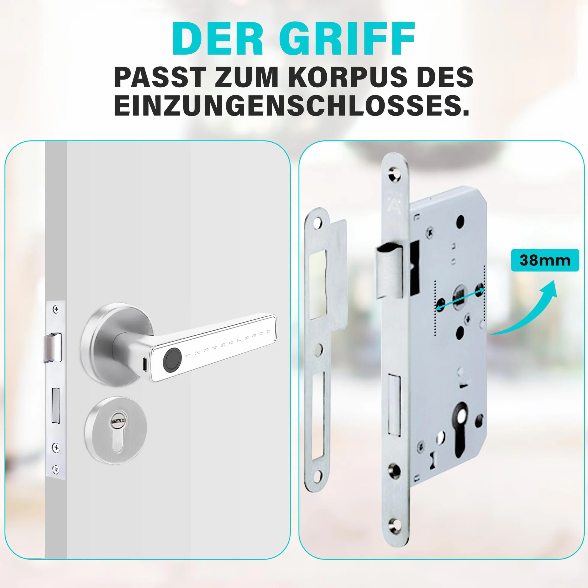 Zamek do drzwi z odciskiem palca, Smart Lock, elektroniczny zamek do drzwi wewnętrznych o grubości 35-55 mm, inteligentny zamek do drzwi, sterowany za pomocą aplikacji, z rozetą i 2 kartami