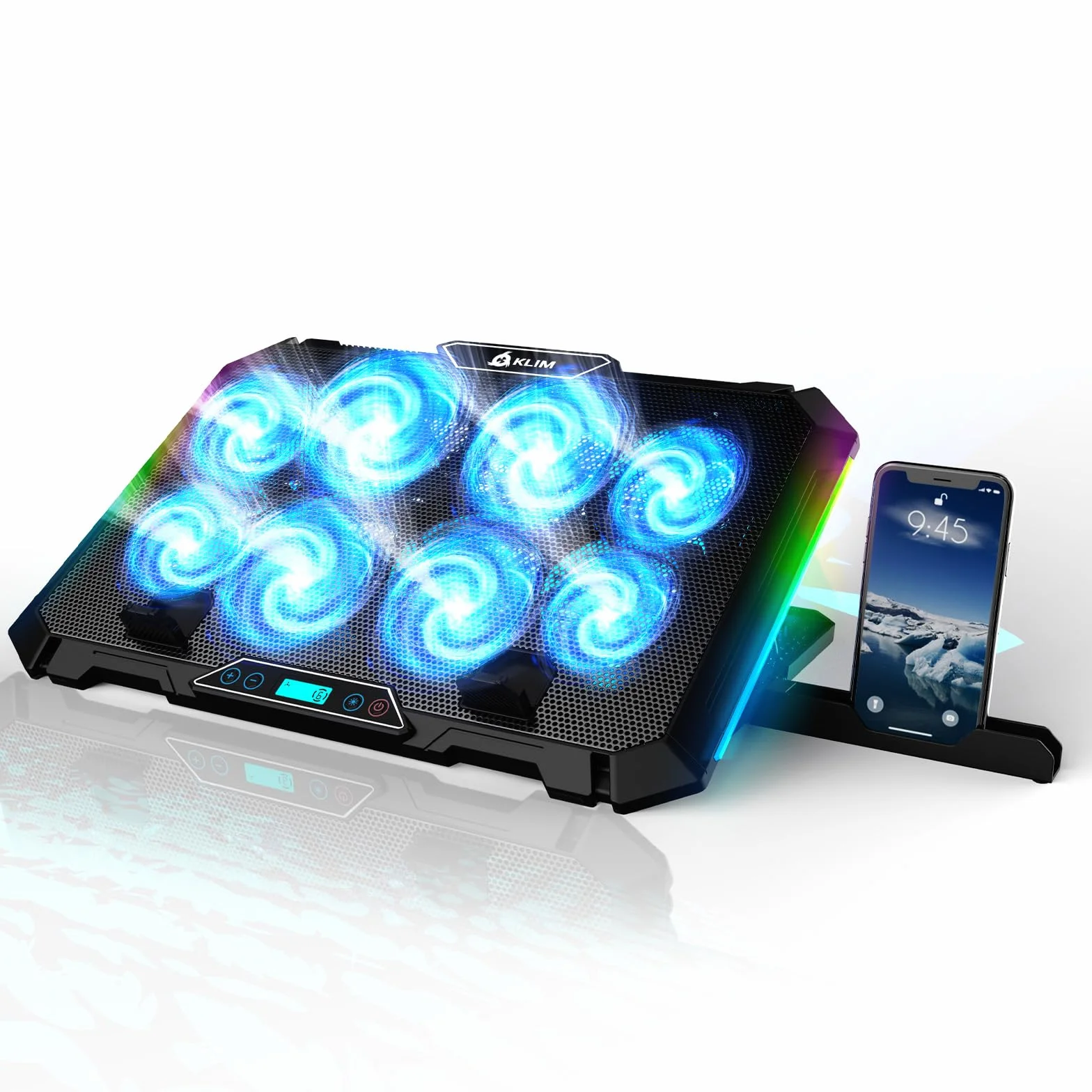 KLIM V8 podkładka chłodząca do laptopa gamingowego z 8 wentylatorami RGB, stojak, maks. 17"