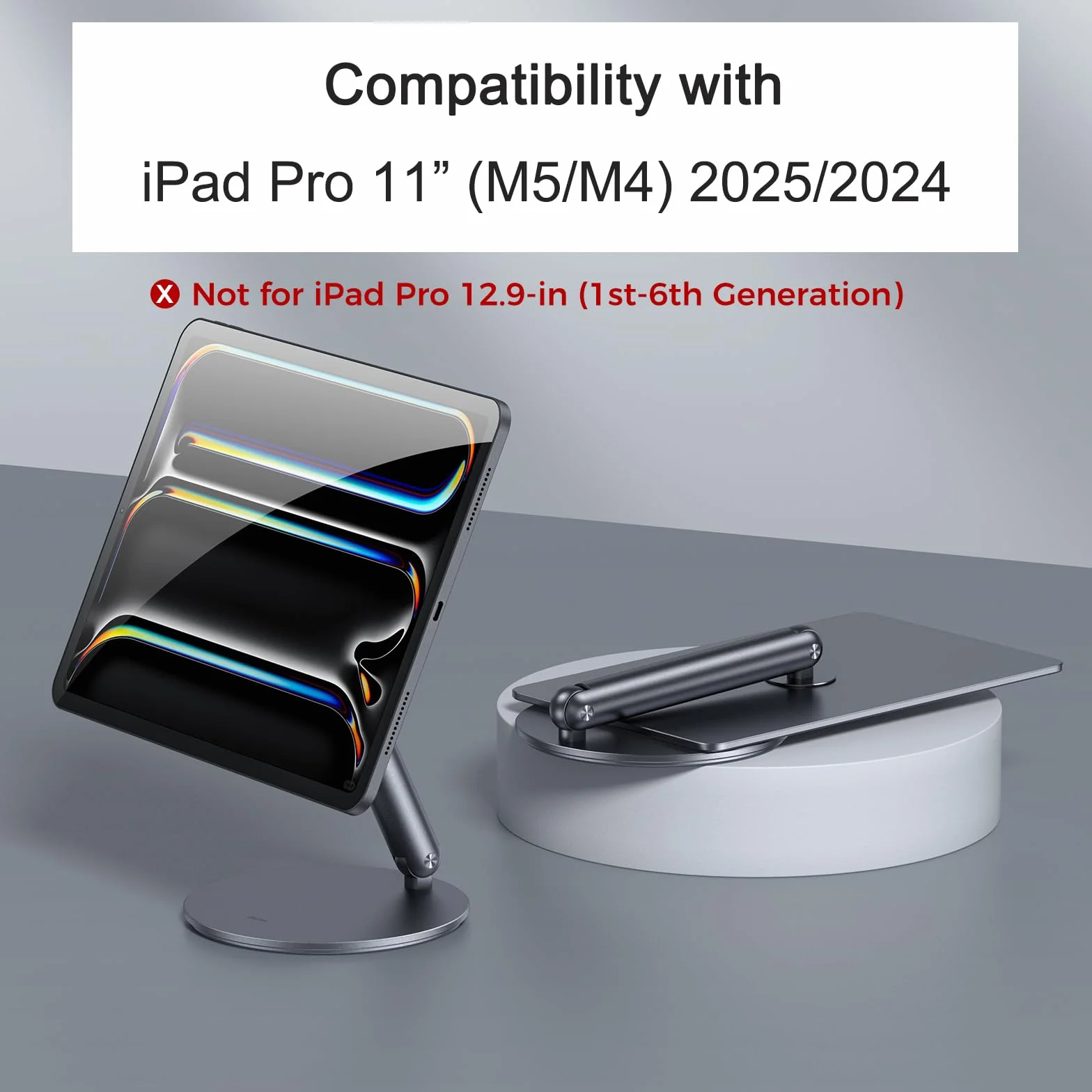 BENKS Magnetyczny stojak na iPad Pro 11" (M5 2025/M4 2024), regulowany obrotowy 360°, składany aluminiowy uchwyt biurkowy