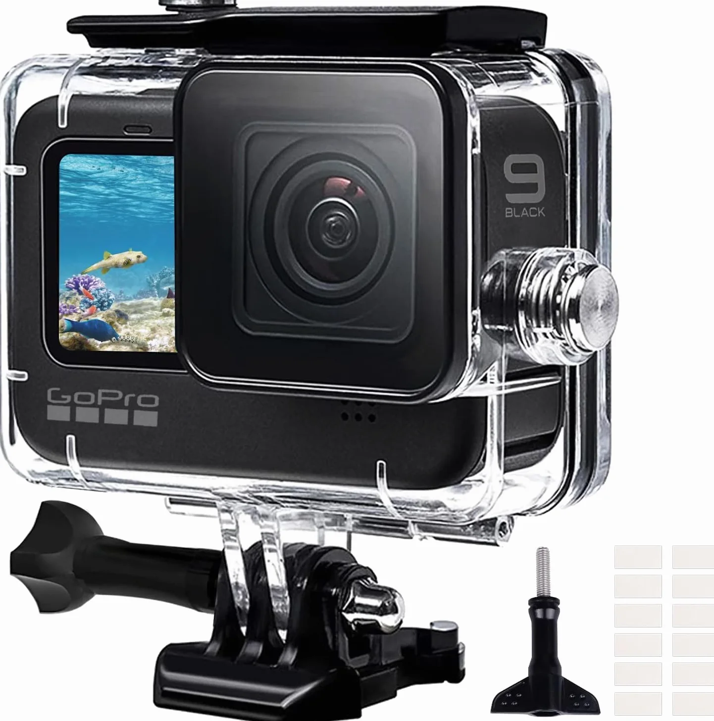 REDTRON Wodoodporna obudowa do GoPro 9 10 11 12 13, obudowa ochronna do nurkowania 60M do kamery akcji Gopro 9 10 11 12 13, podwodna wodoodporna obudowa ochronna z mocowaniem do szybkiego zwalniania