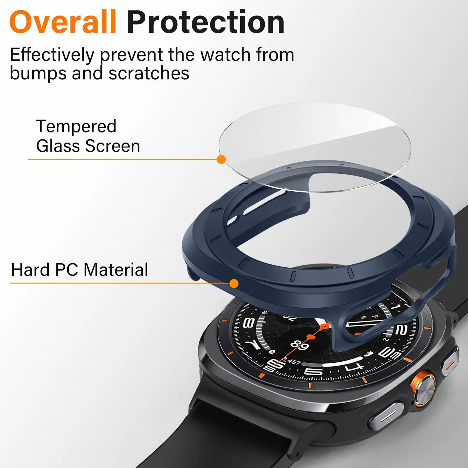 Amizee Etui kompatybilne z Samsung Galaxy Watch Ultra (2025/2024) 47 mm, szkło hartowane, cienka, odporna na zarysowania osłona ekranu do Galaxy Watch (niebieskie/przezroczysta)