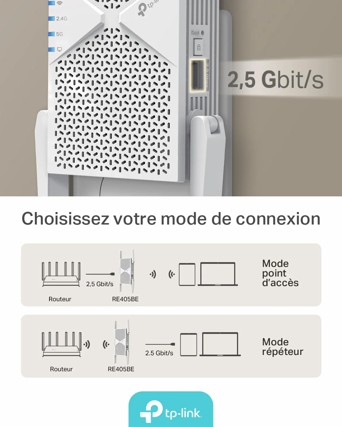 TP-Link RE405BE BE6500 Przedłużacz sygnału Wi-Fi 7 Dual Band 6,5 Gb/s 2,5 GbE EasyMesh