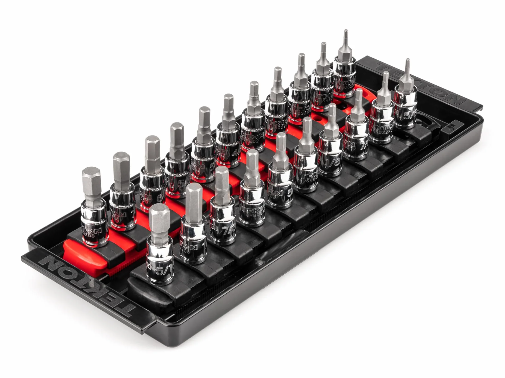 TEKTON Zestaw nasadek sześciokątnych 1/4 cala z szynami, 21-częściowy (5/64-5/40.6 cm, 2-8 mm) | SHB90203