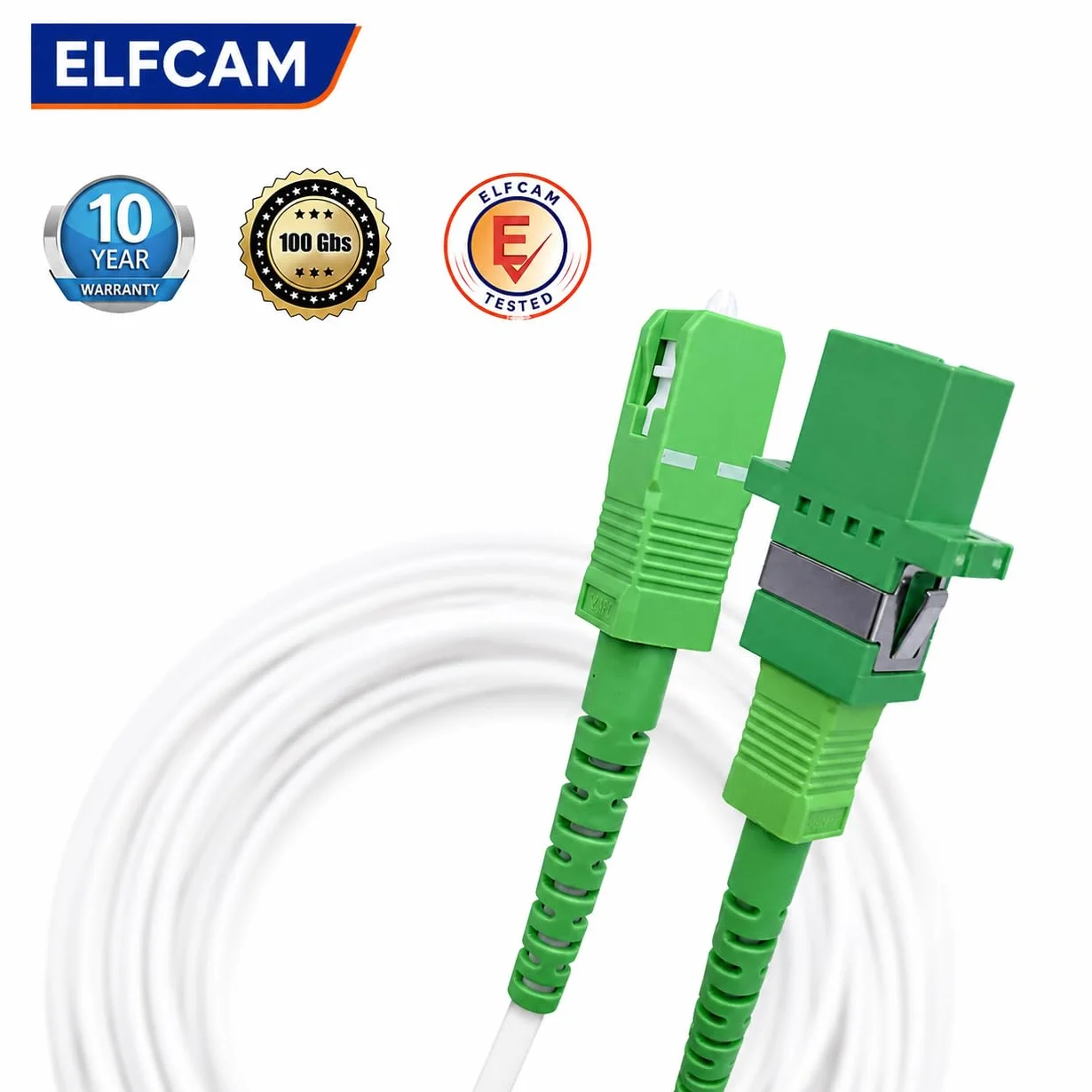 Elfcam® Kabel światłowodowy SC/APC do SC/APC 5M Biały
