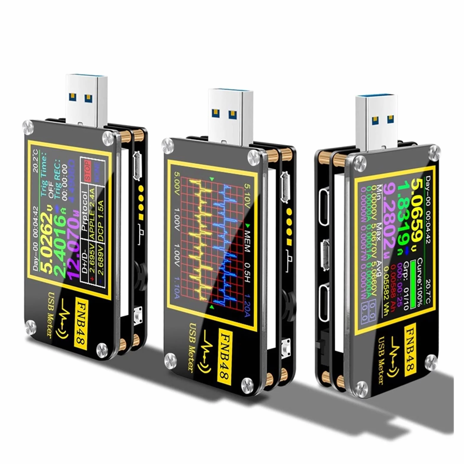 Urządzenie pomiarowe tester USB Usb. próbnik FNB48. AMMETER Napięcie Aktualny woltomierz Qc4 + pd3.0 2.0 pps Szybka ładowanie Protocol Pojemność Miernik testowy