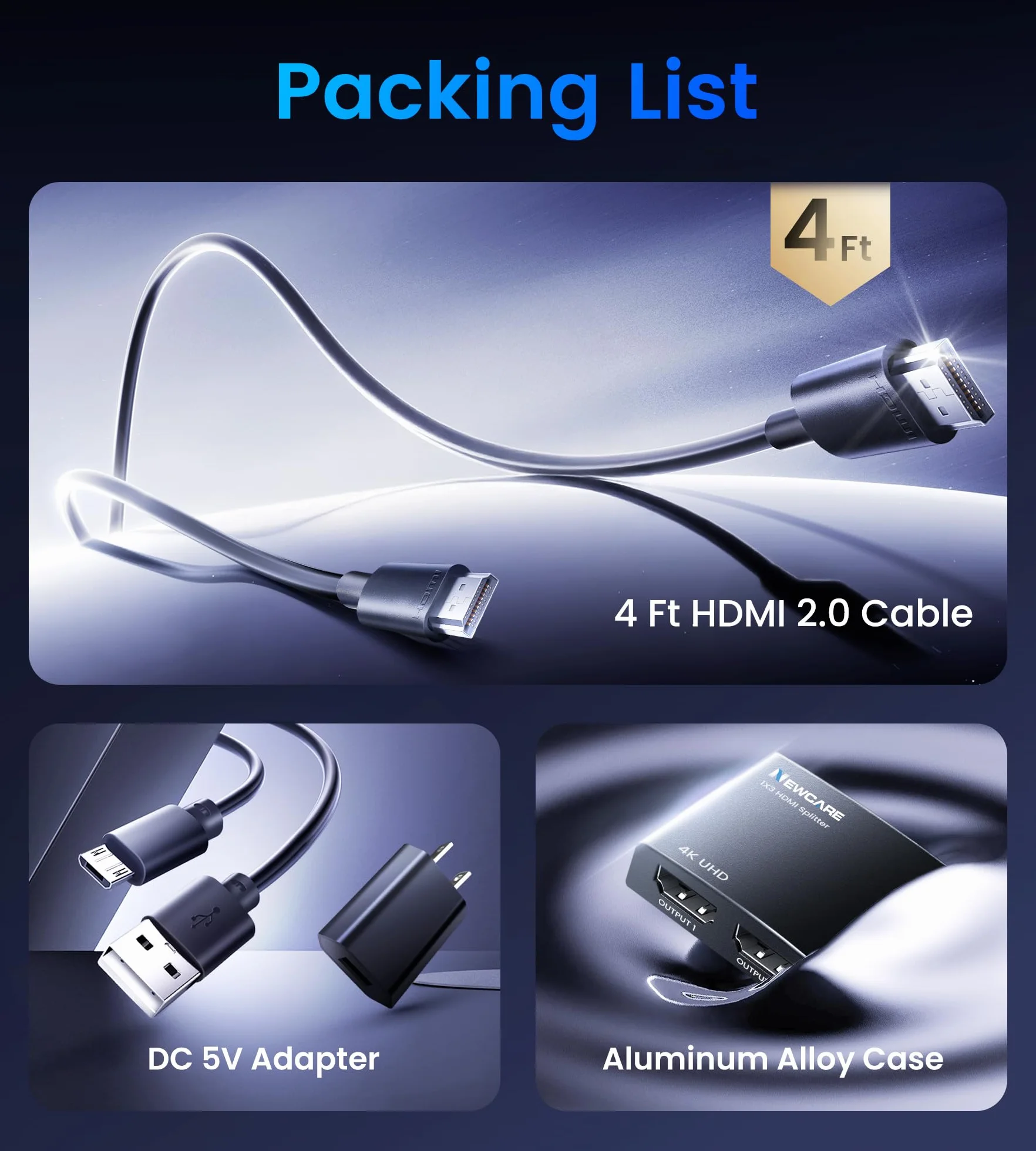 NEWCARE Rozdzielacz HDMI (od 1 do 3 czarny)