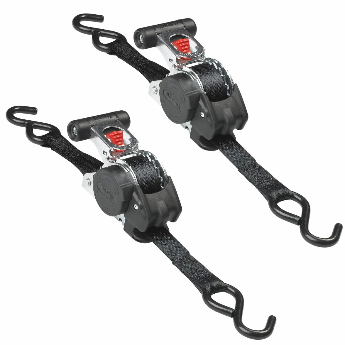 Master Lock 3238EURDAT Chowany pasek do wiązania z grzechotką z haczykami w kształcie litery S, czarny, 3 m x 25 mm, 2 sztuki