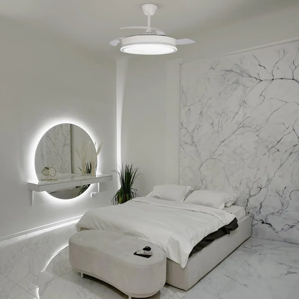 wonderlamp - Wentylator LED składane łopatki Surpino White 45W z pamięcią zasilania i ściemnianym pilotem zdalnego sterowania CCT