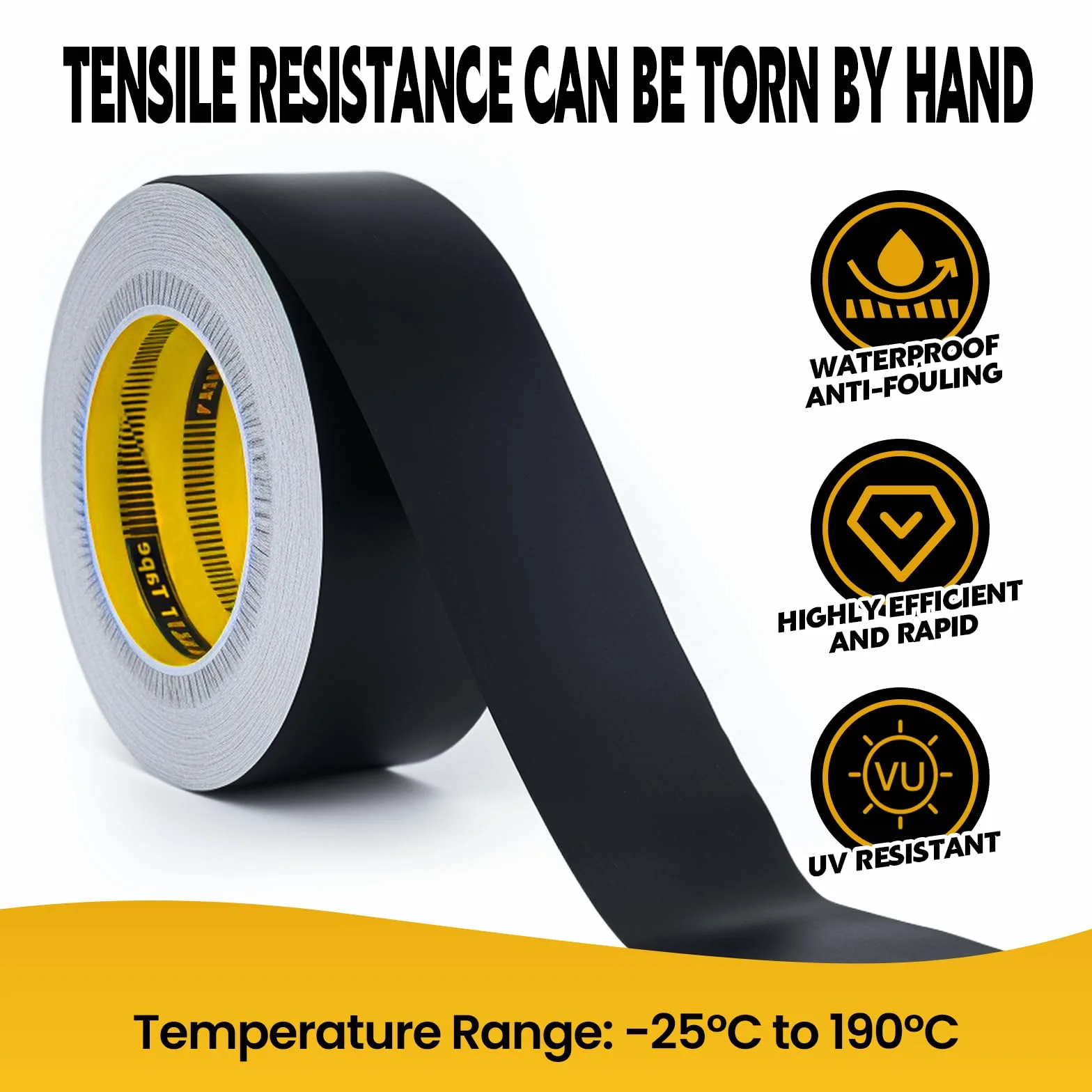 LLPT Aluminiowa czarna taśma z folii 5 cm x 65 stóp 3,94 ml wysoka temperatura wytrzymała samoprzylepna HVAC uszczelnienie taśma kanału na gorące zimne powietrze do naprawy rur metalu (BF065)