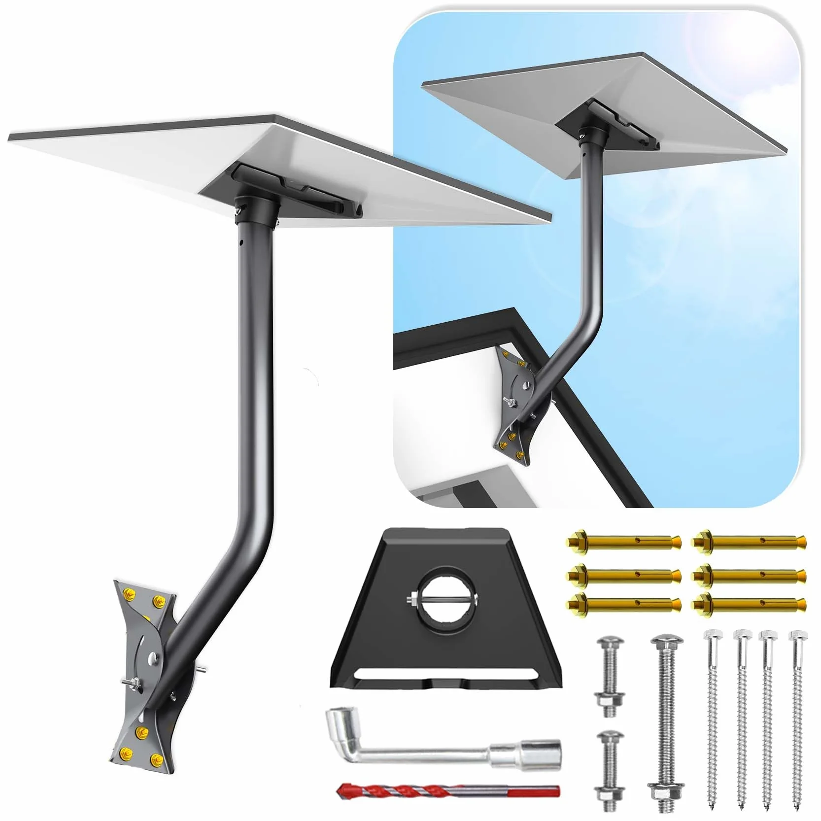 Uchwyt Gen 3 do Starlink, regulowany zestaw montażowy ściana/dach kompatybilny ze standardową anteną Starlink V3 z aluminiowym adapterem rury