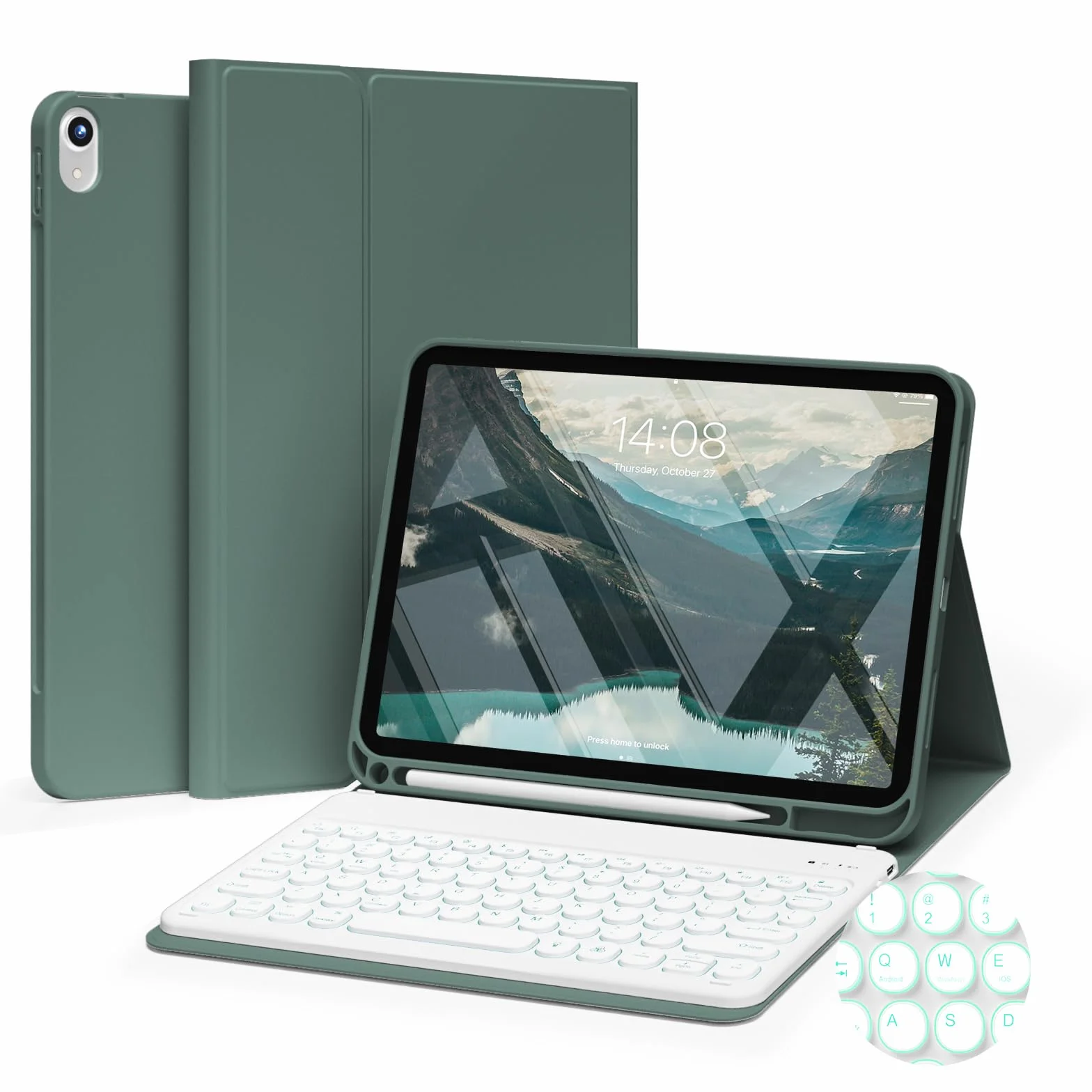 JKSML Etui z klawiaturą do iPada A16 11 cali 2025 i iPad 10 generacji 10,9 cala 2022 - Podświetlana klawiatura Bluetooth QWERTZ, TPU