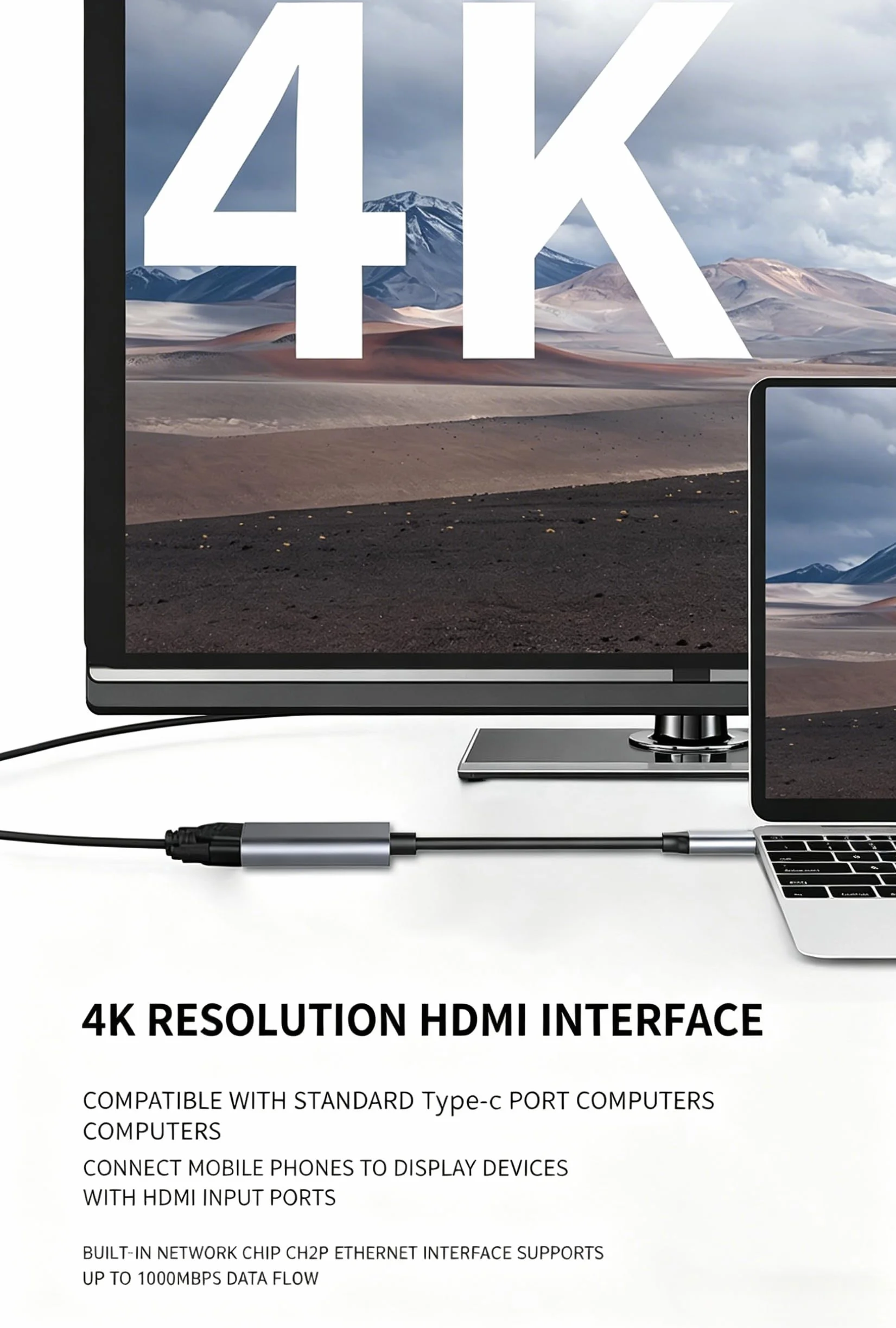 Adapter USB-C na HDMI 4K Thunderbolt 3 do MacBook Pro Air Dell XPS 15 Samsung Galaxy S24 S10 Huawei P40